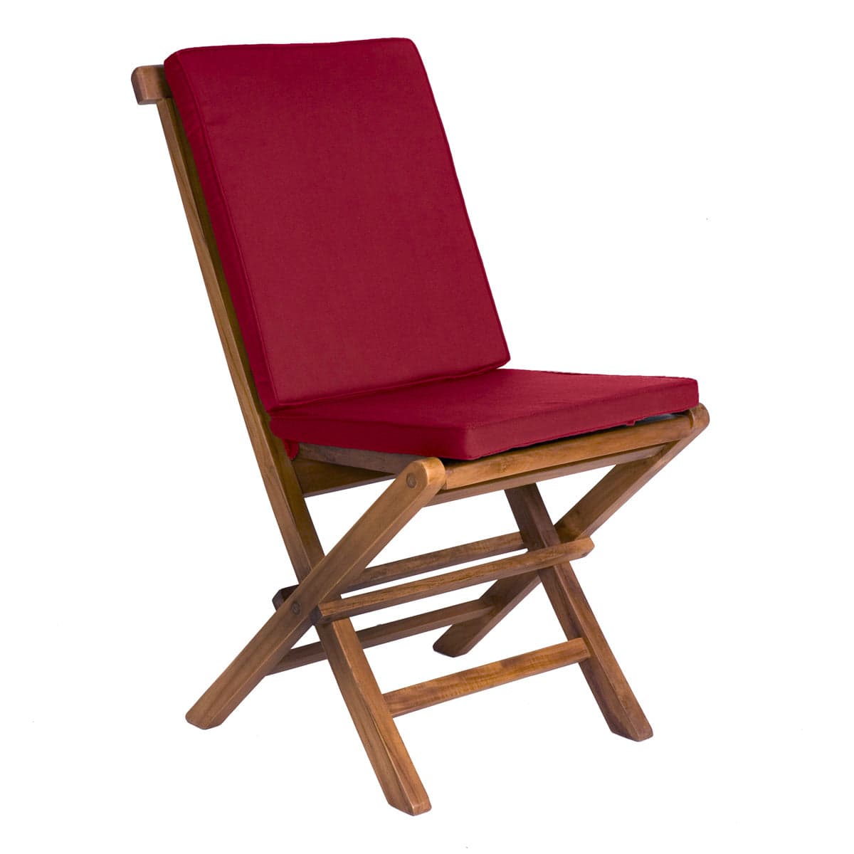 9-Piece Teak Extension Patio Table and Folding Dining Chairs Set - Red Cushions — product photograph