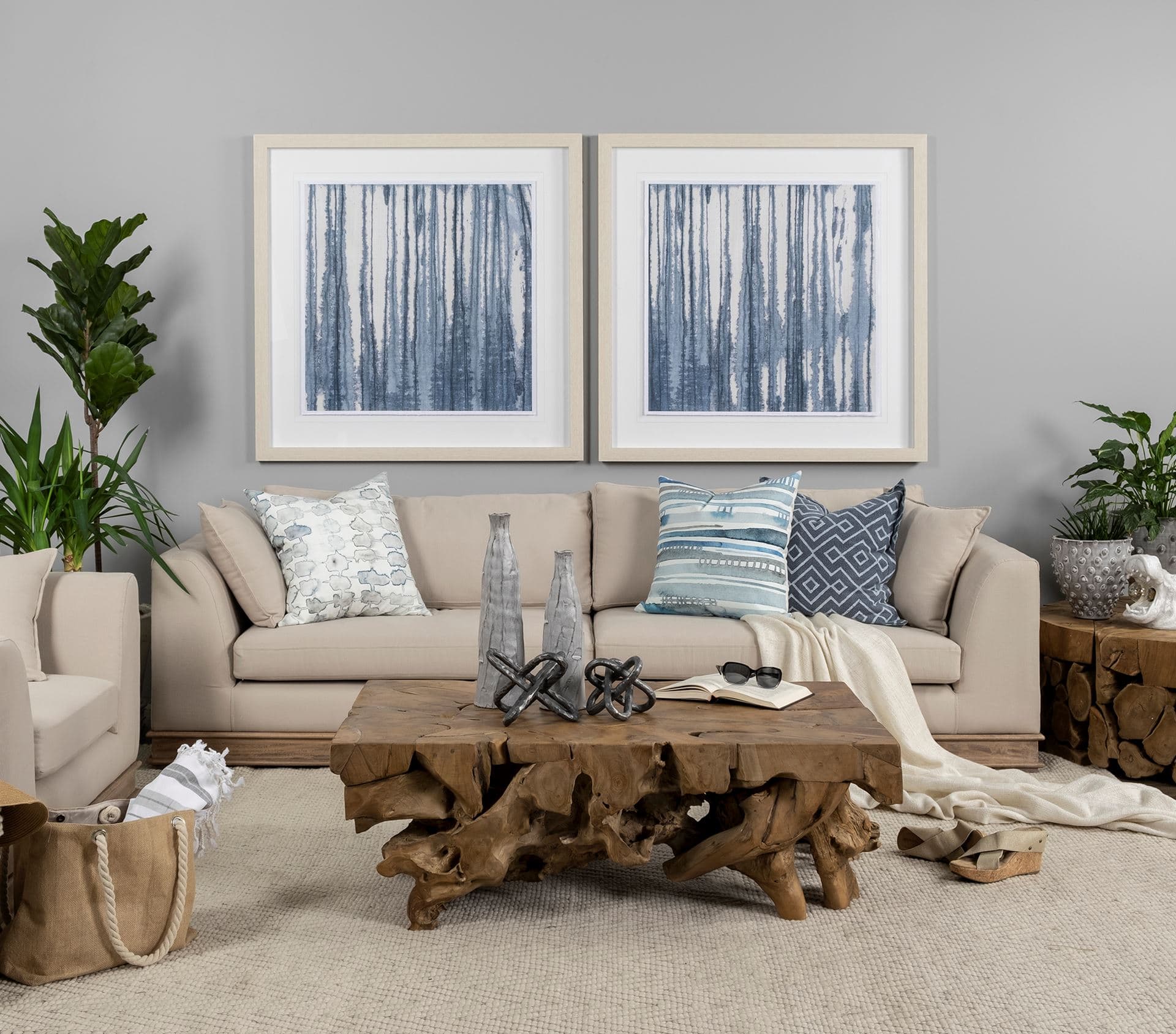 Indigo Muse II by Renee Stramel a Hand Embellished Framed Art Print Matted under Glass — in a styled room