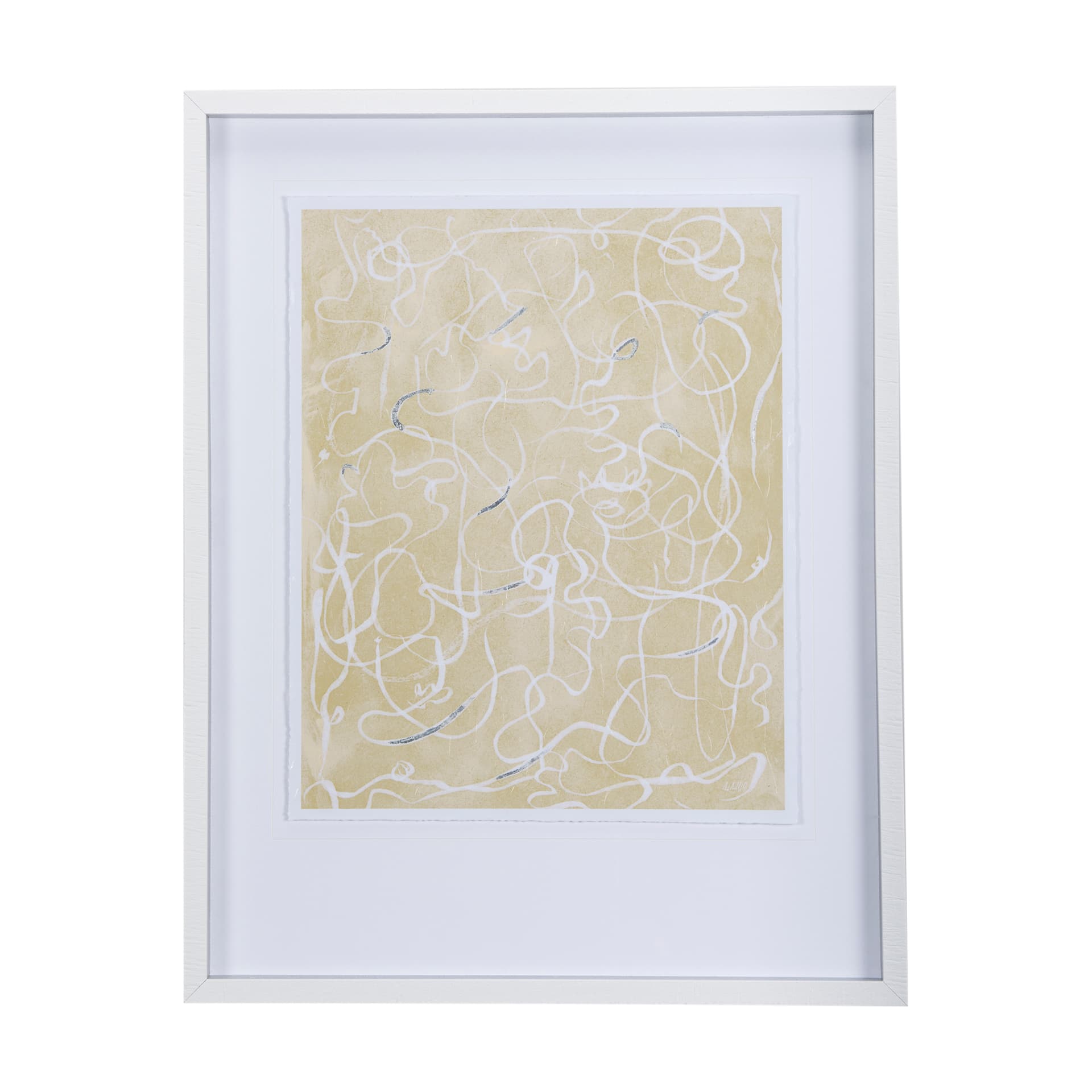 Thread Yellow III by Mercana Studio a Hand Embellished Textured Framed Art Print Matted under Glass — product photograph