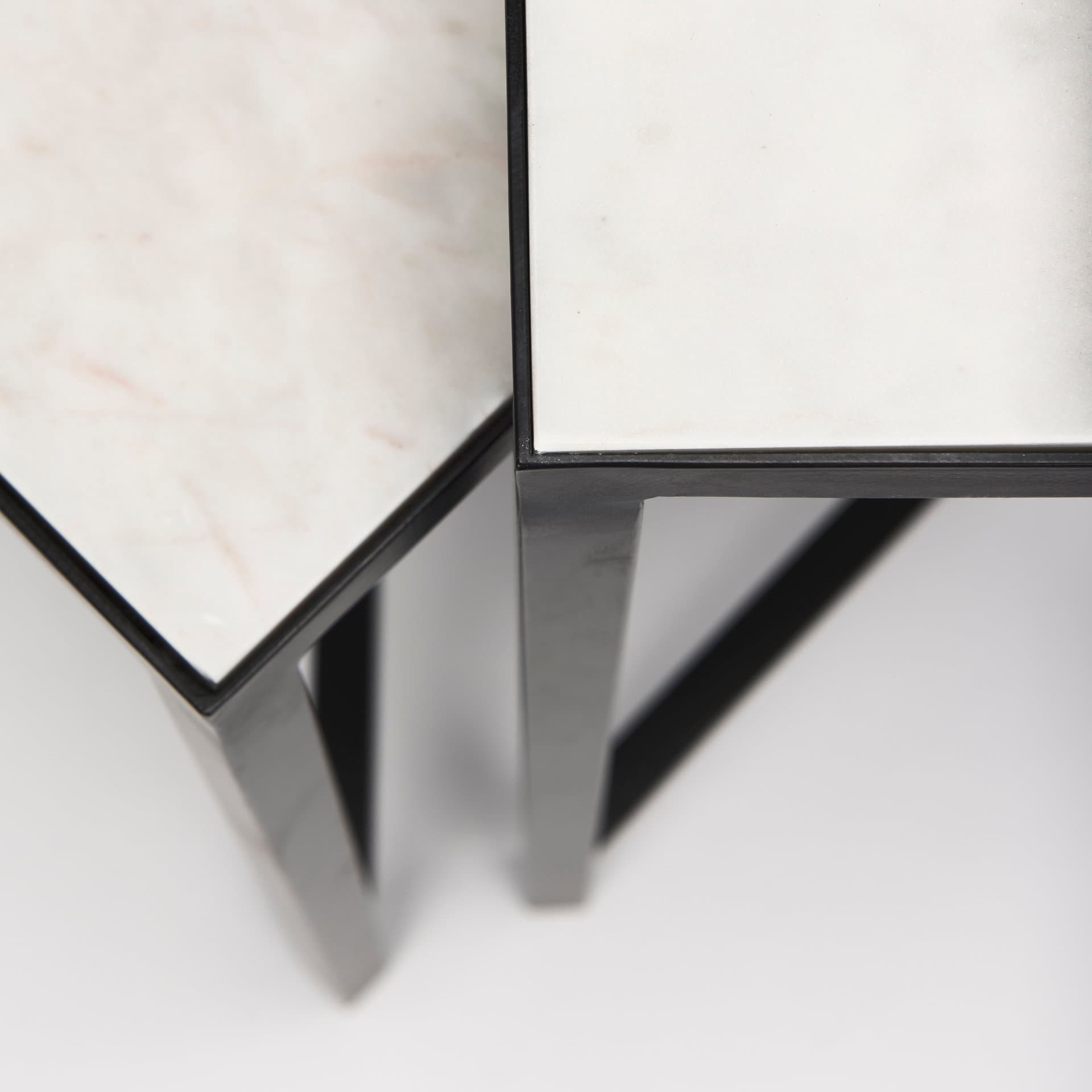 Lucas III (Set of 2) 15L x 15W; 12L x 12W White Marble W/Black Iron Frame Accent Tables — product photograph