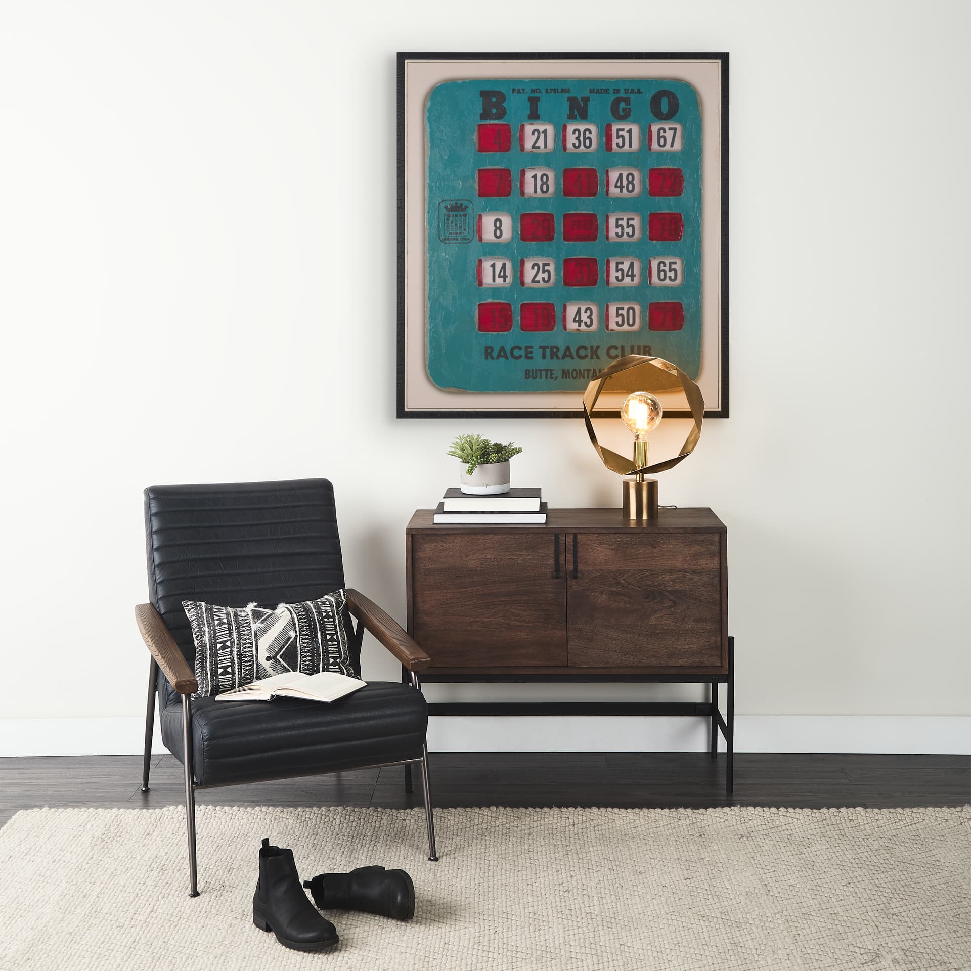 Chasing Numbers II Bingo Card by Mercana Studio a Hand Embellished Textured Framed Canvas — in a styled room
