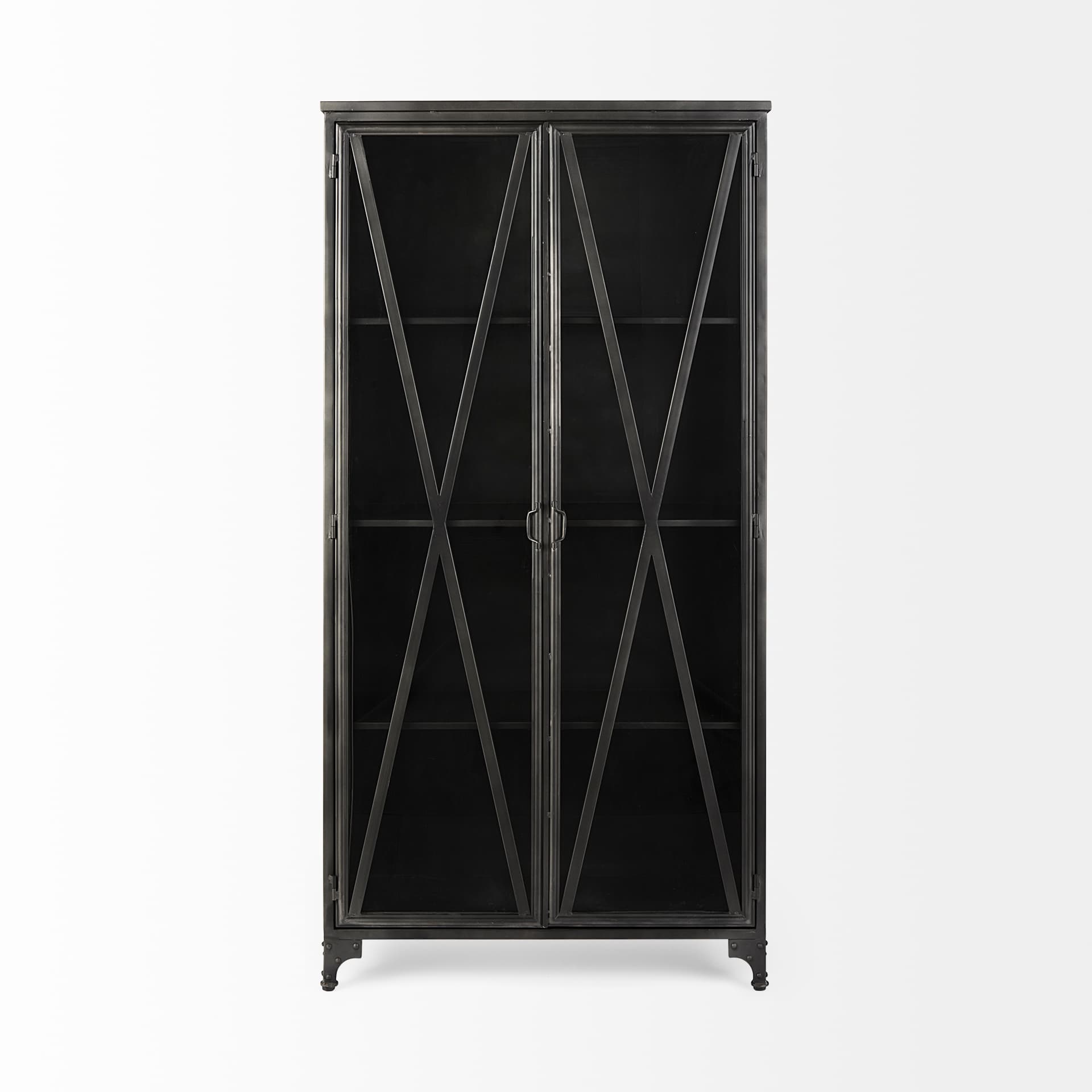 Poppy II 73.8" H Black Metal With Glass Door Display Cabinet — product photograph