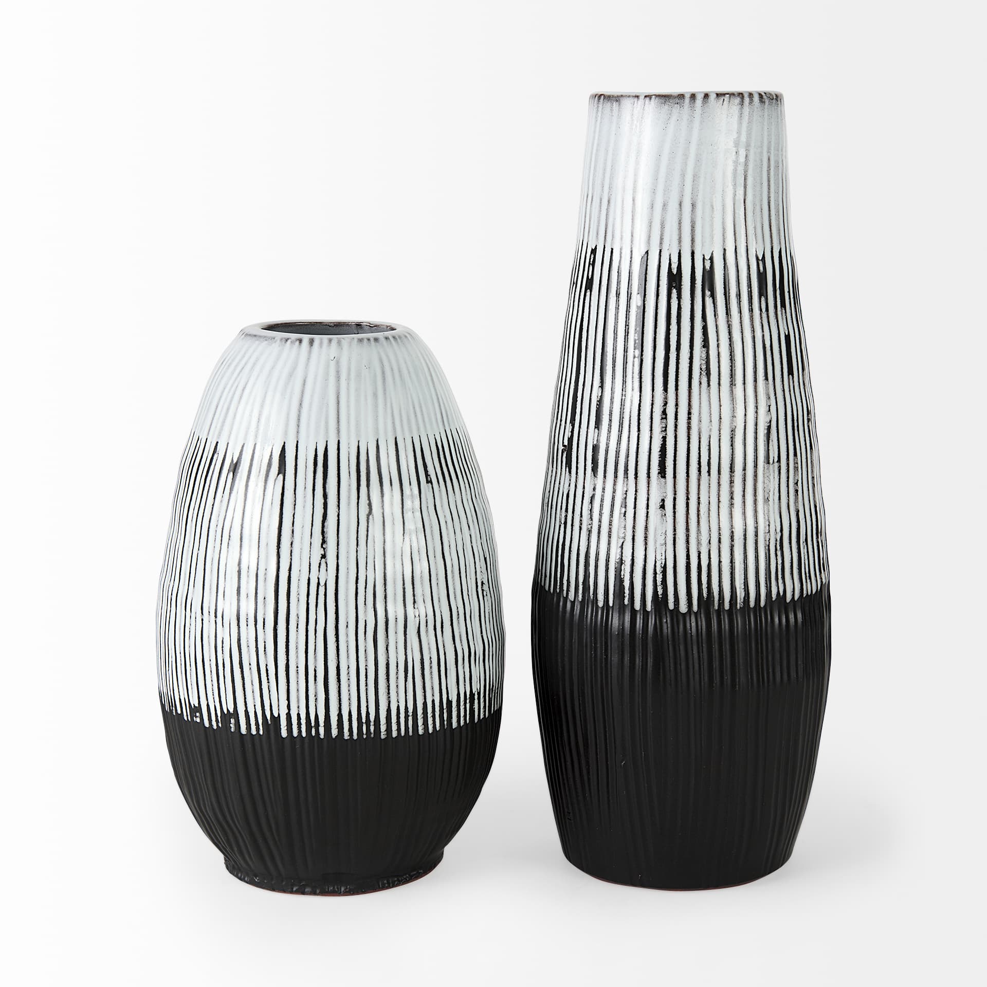 Tanami II Short Dark Brown/White Glazed Ceramic Vase — product photograph