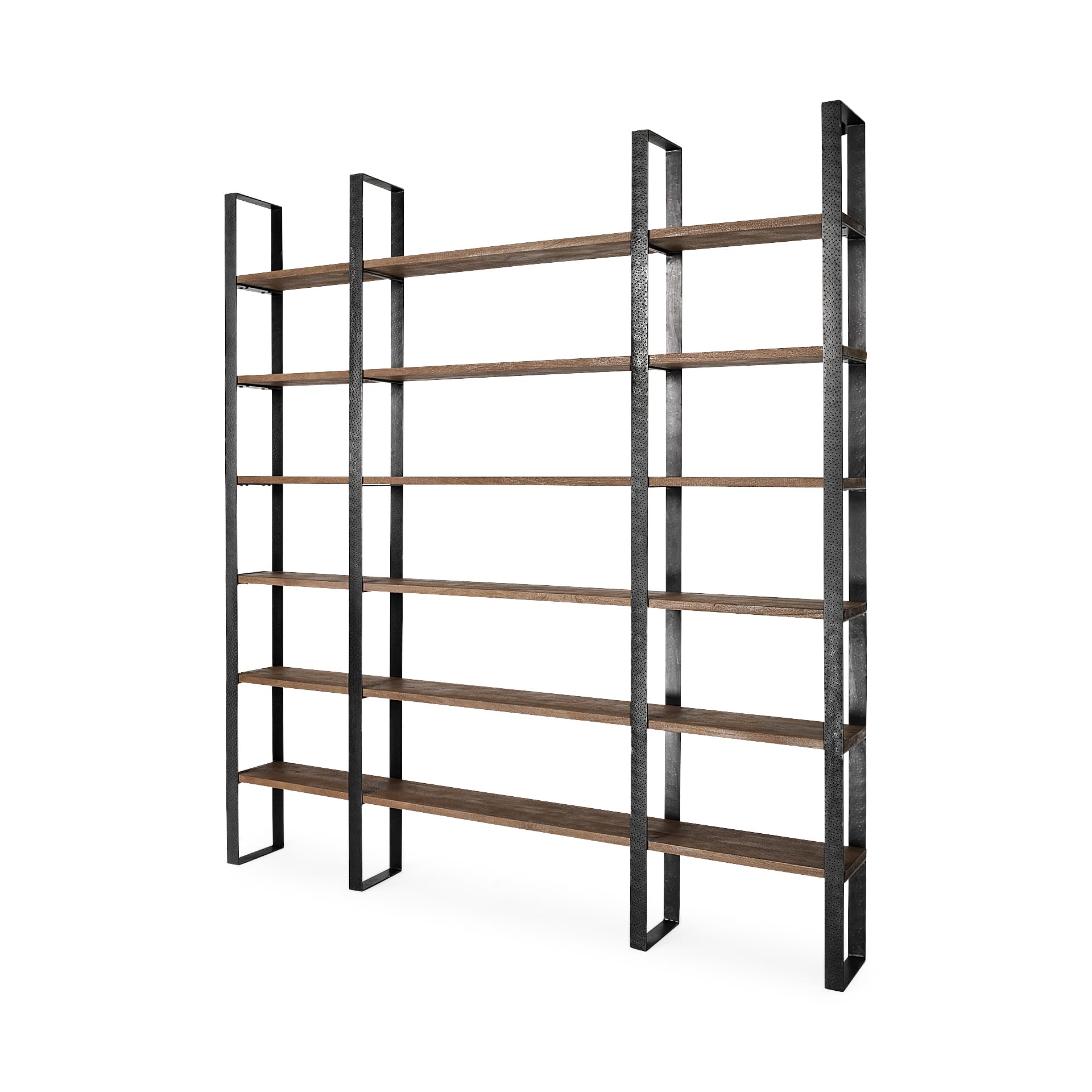 Taunton II 80L x 10.5W x 90H Dark Brown Wood And Black Iron Six Shelving Unit — product photograph