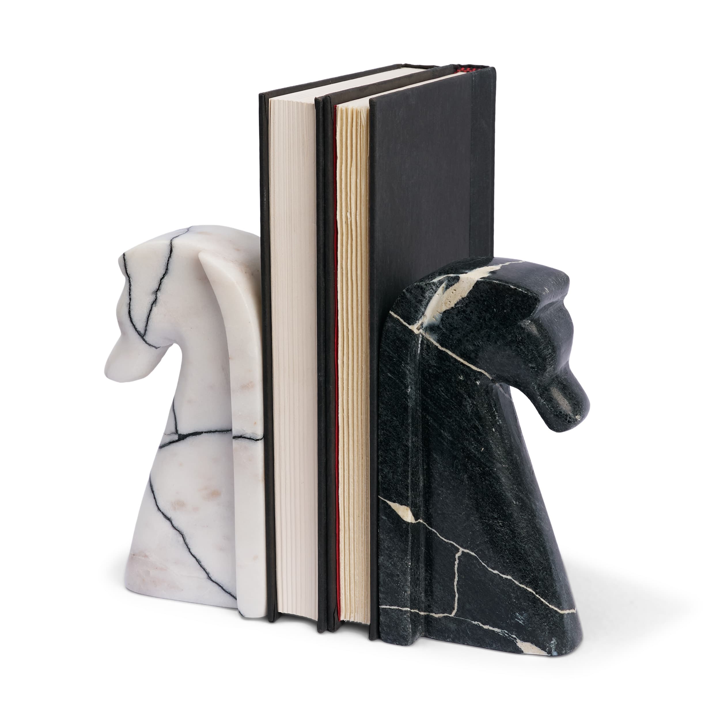 Cavalli Black and White Marble Horse Bookends — product photograph