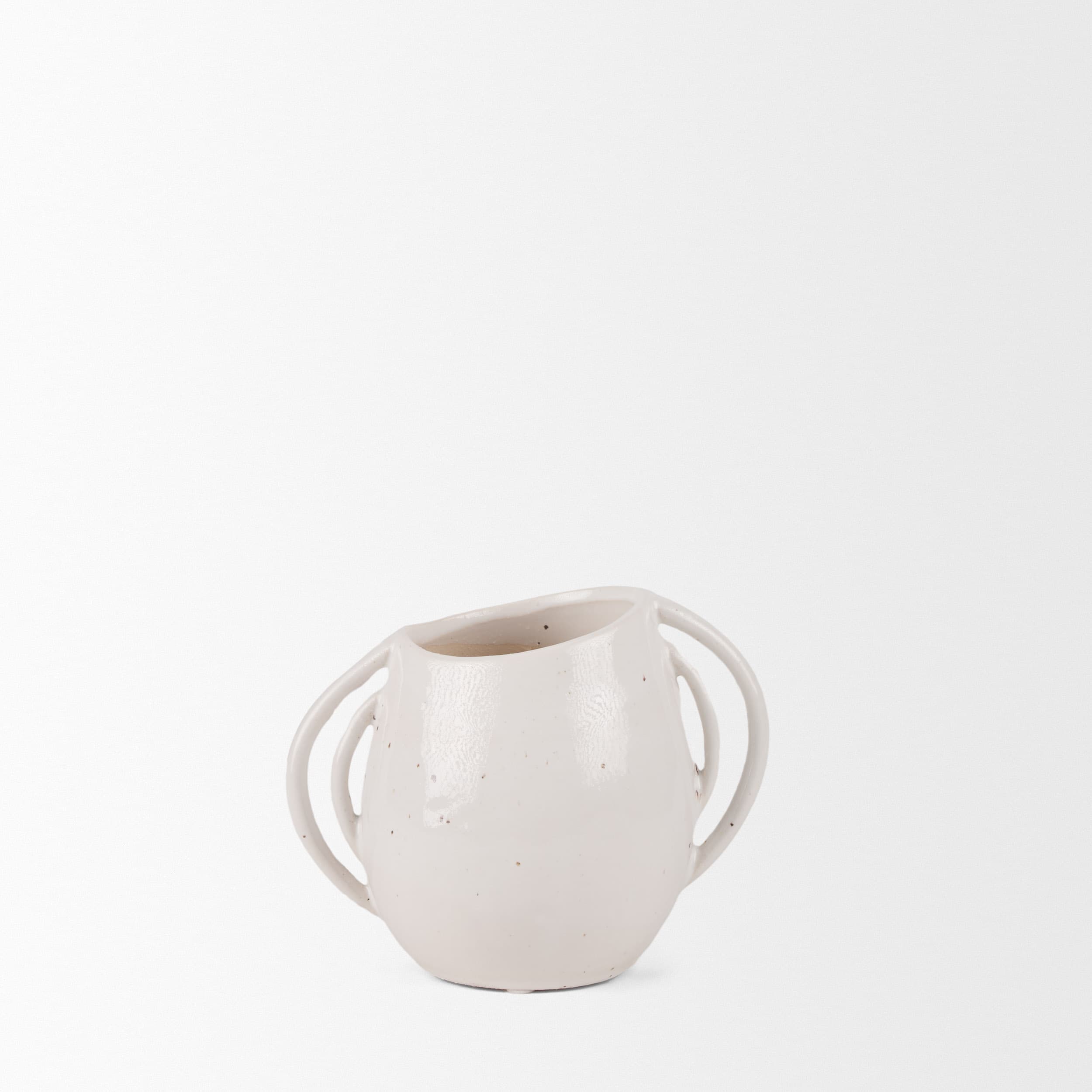 Urvi Short Off White Speckled Asymmetrical Ceramic Vase — product photograph