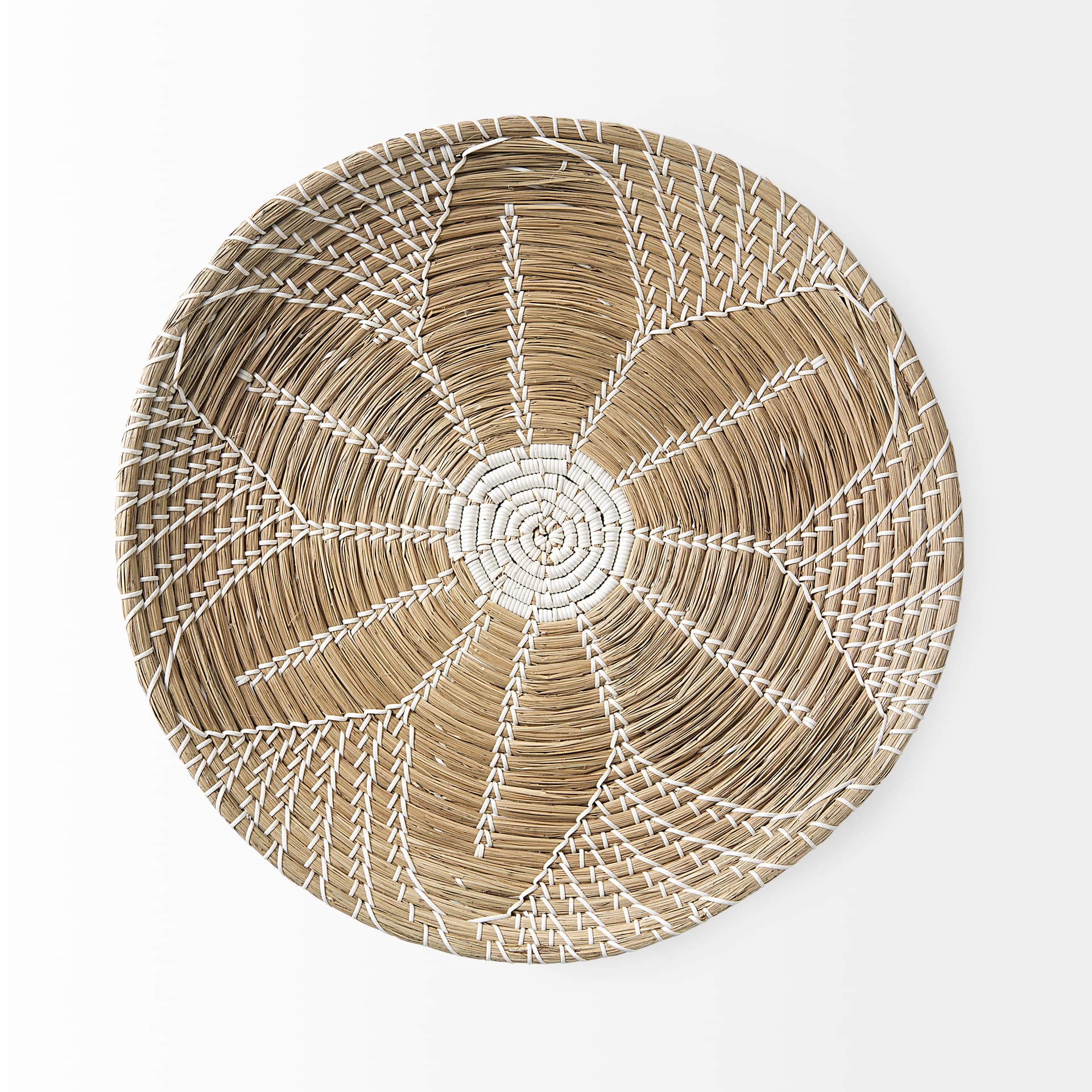 Mekhi 24.0L x 24.0W x 3.5 Light Brown Seagrass W/White String Round Wall Hanging Plate — product photograph
