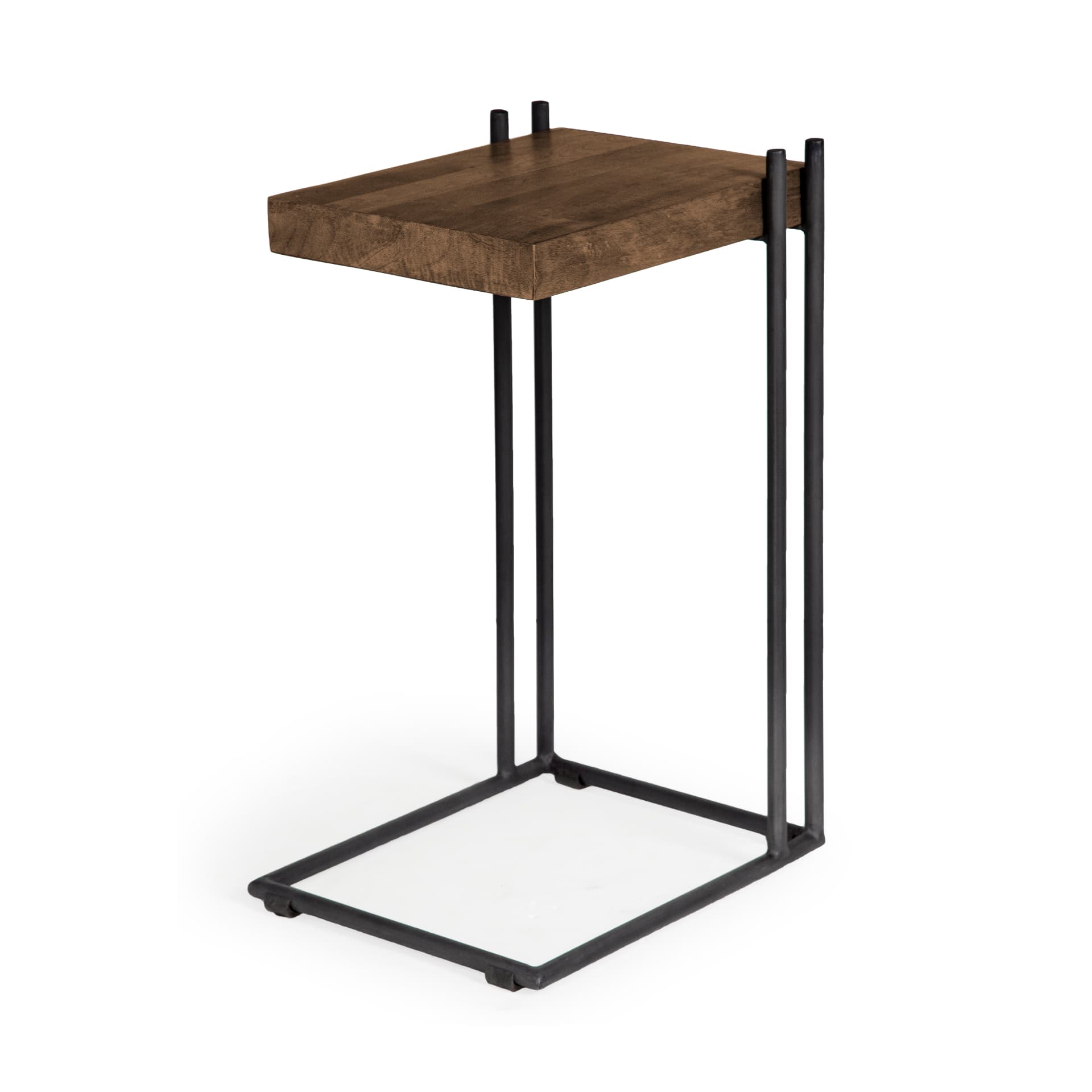 Maddox 16L x 13.5W x 27H Medium Brown Wood w/ Black Metal C-shaped End/Side Table — product photograph