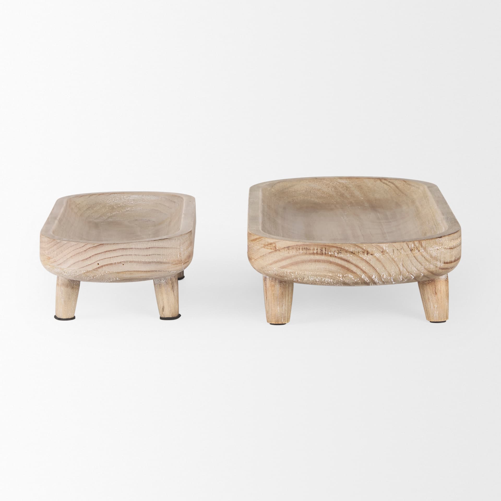 Carver Set of 2 Oblong White Washed Wood Footed Trays — product photograph