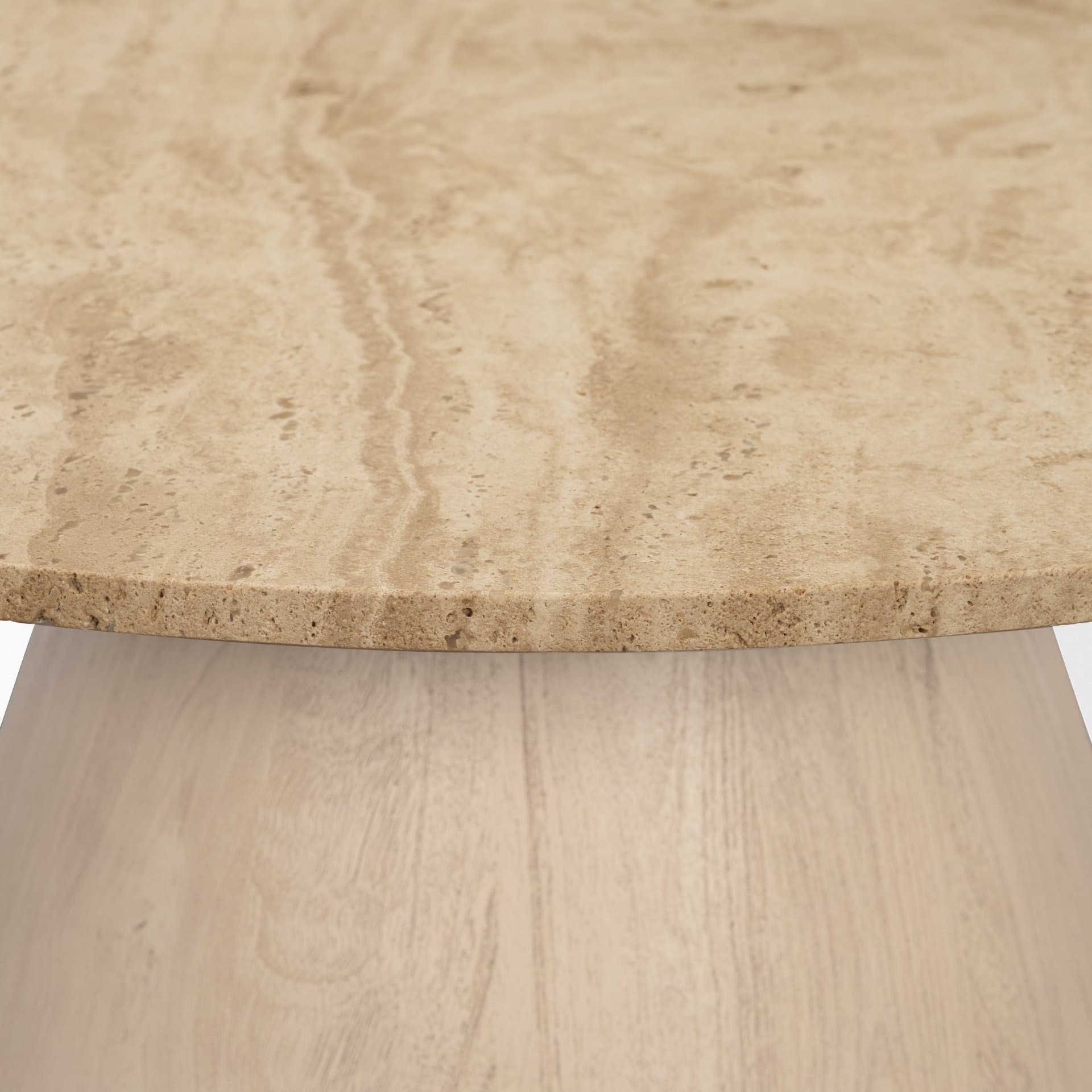 Allyson 36" Light Wood Base w/ Travertine Top Coffee Table — product photograph