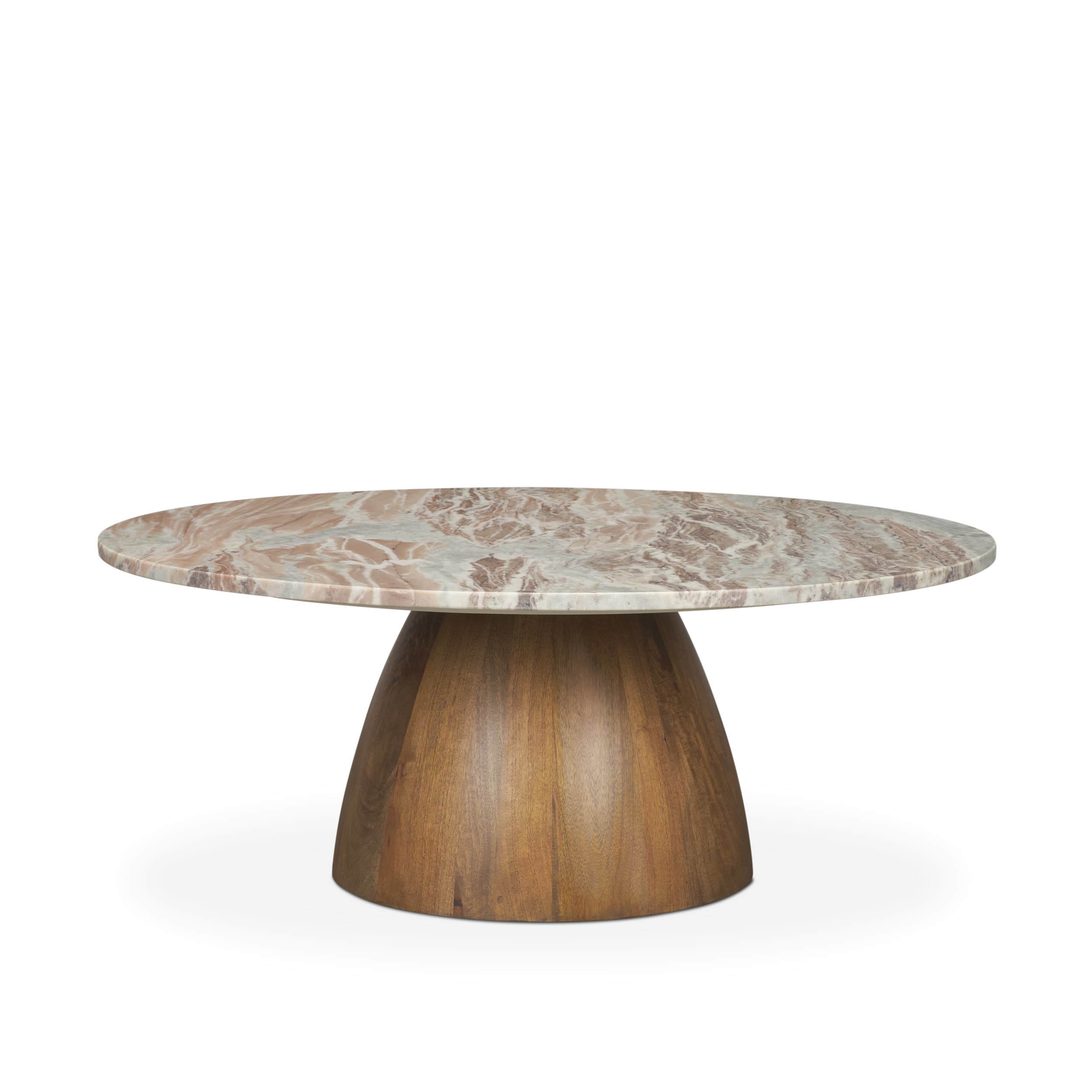 Allyson Round Brown Pedestal w/Savar Pink Marble Top Coffee Table — product photograph