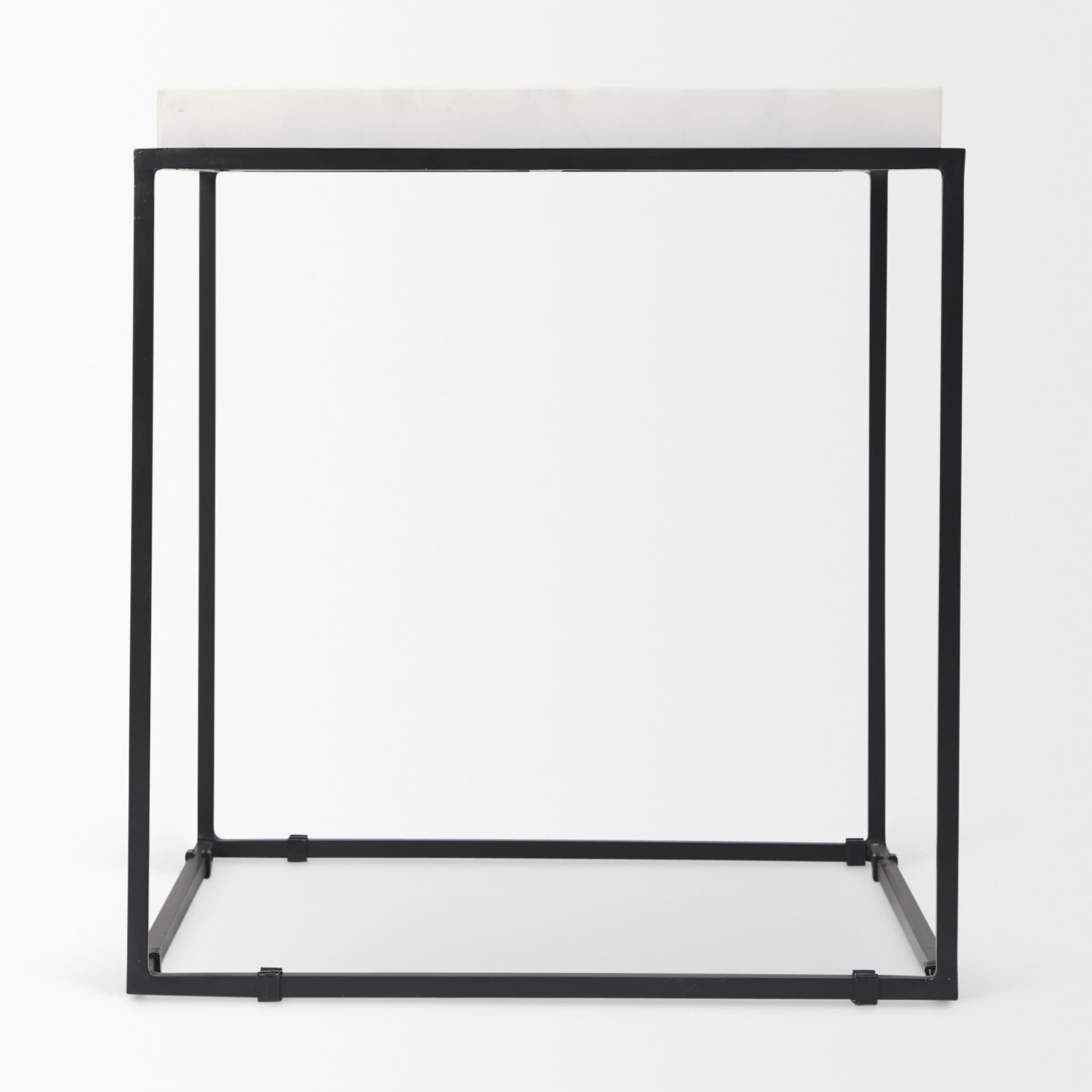 Nathan II 18" x 20" Square Top White Marble and Black Metal End/Side Table — product photograph