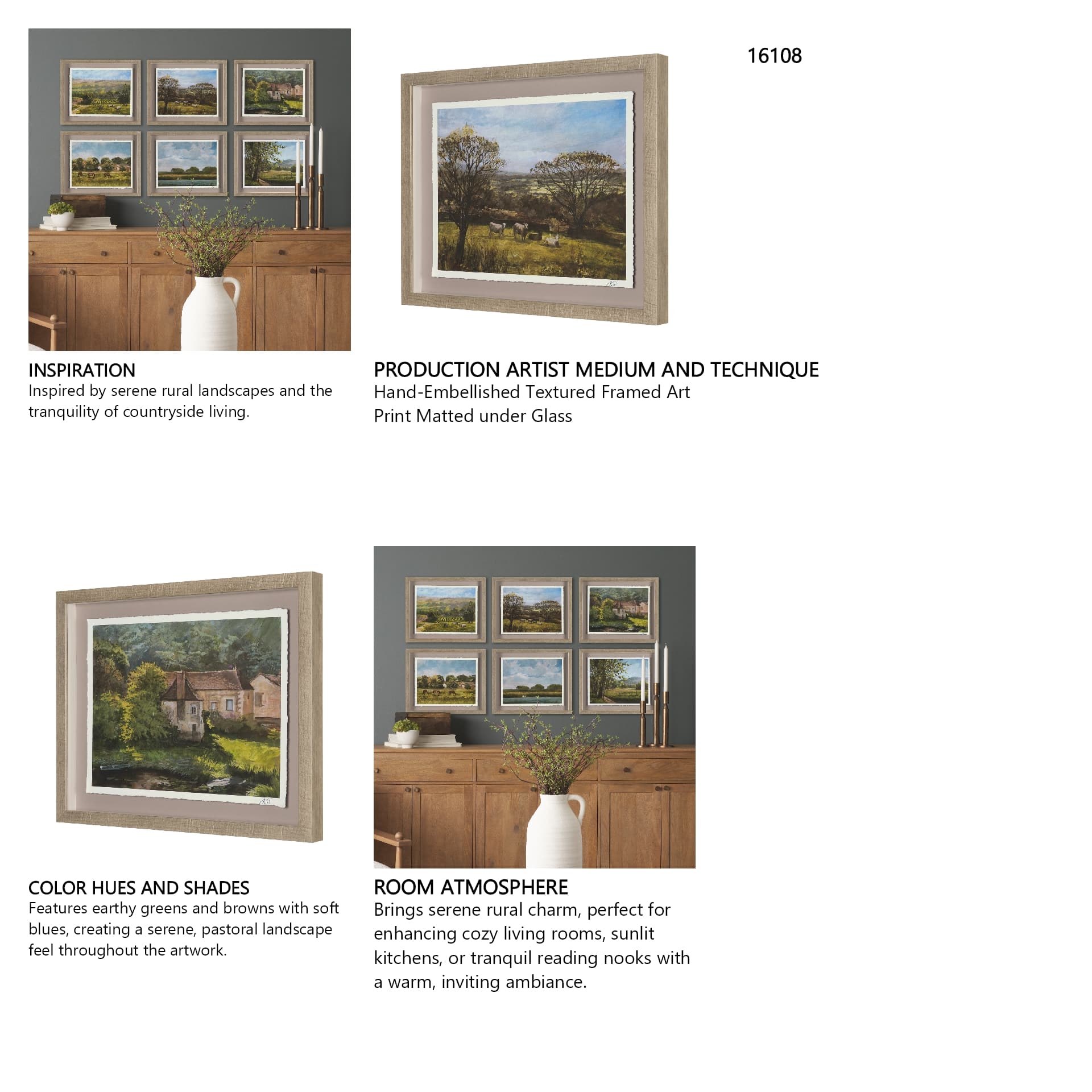 Country View(Set of 6) by Mercana Studio Hand-Embellished Textured Framed Artwork Matted under Glass — product photograph