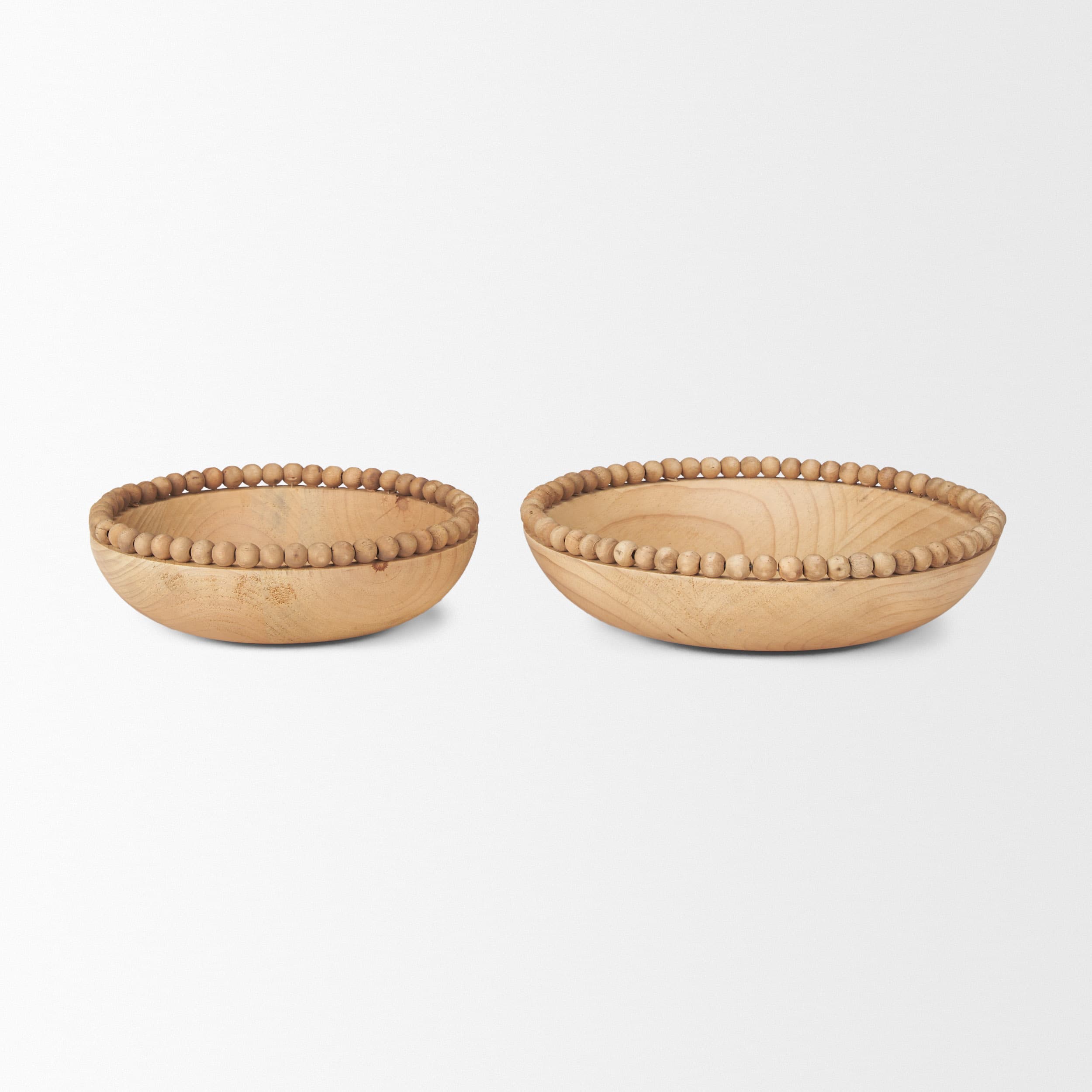 Wendell Light Brown Wood w/ Wood Bead Round Bowls — product photograph