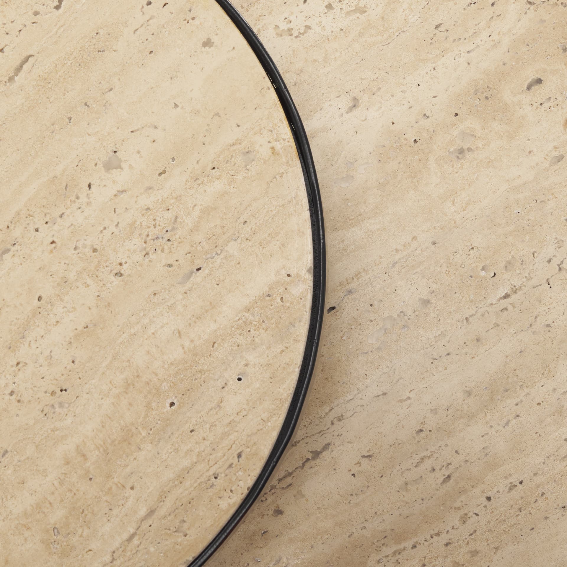Wade Travertine Marble w/ Matte Black Metal End Tables — product photograph