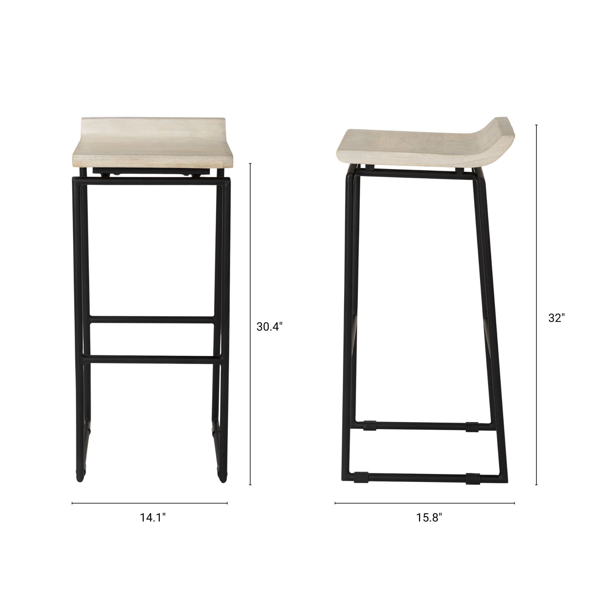 Givens Backless 32in Seat Bar Stool | Natural Wood w/ Black Metal — product photograph