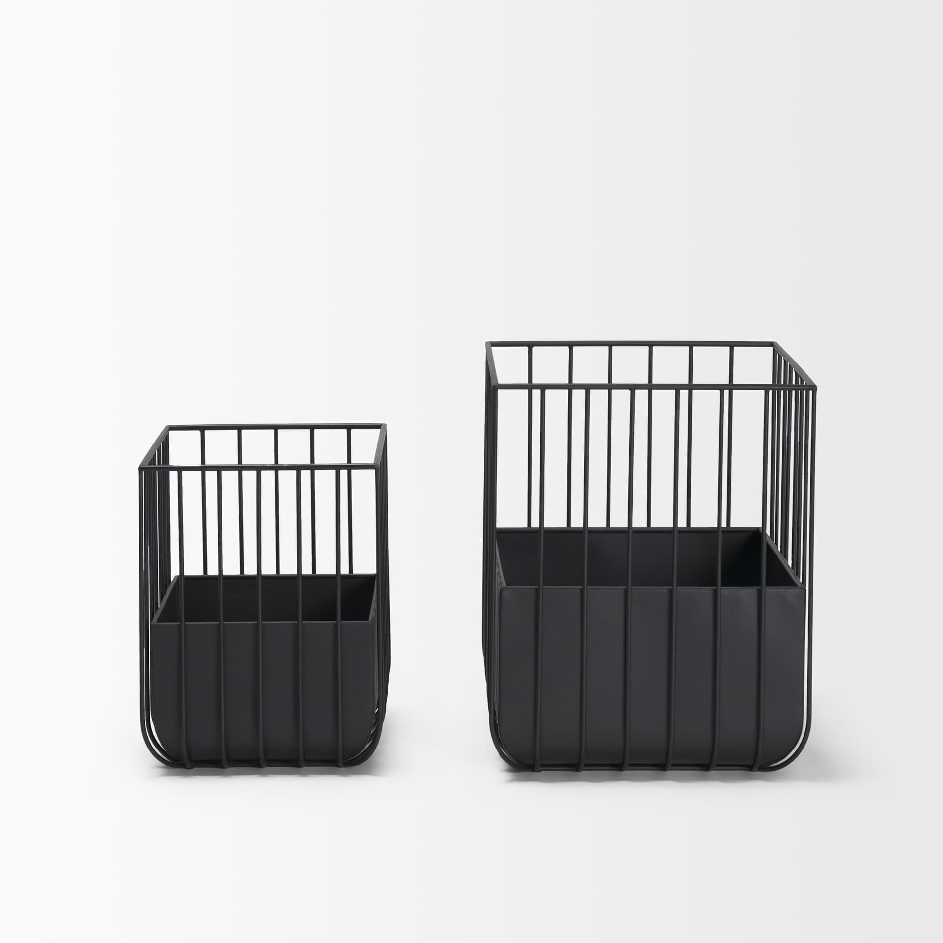 Verna Matte Black Wire Cage Metal Planters (Set of 2) — product photograph