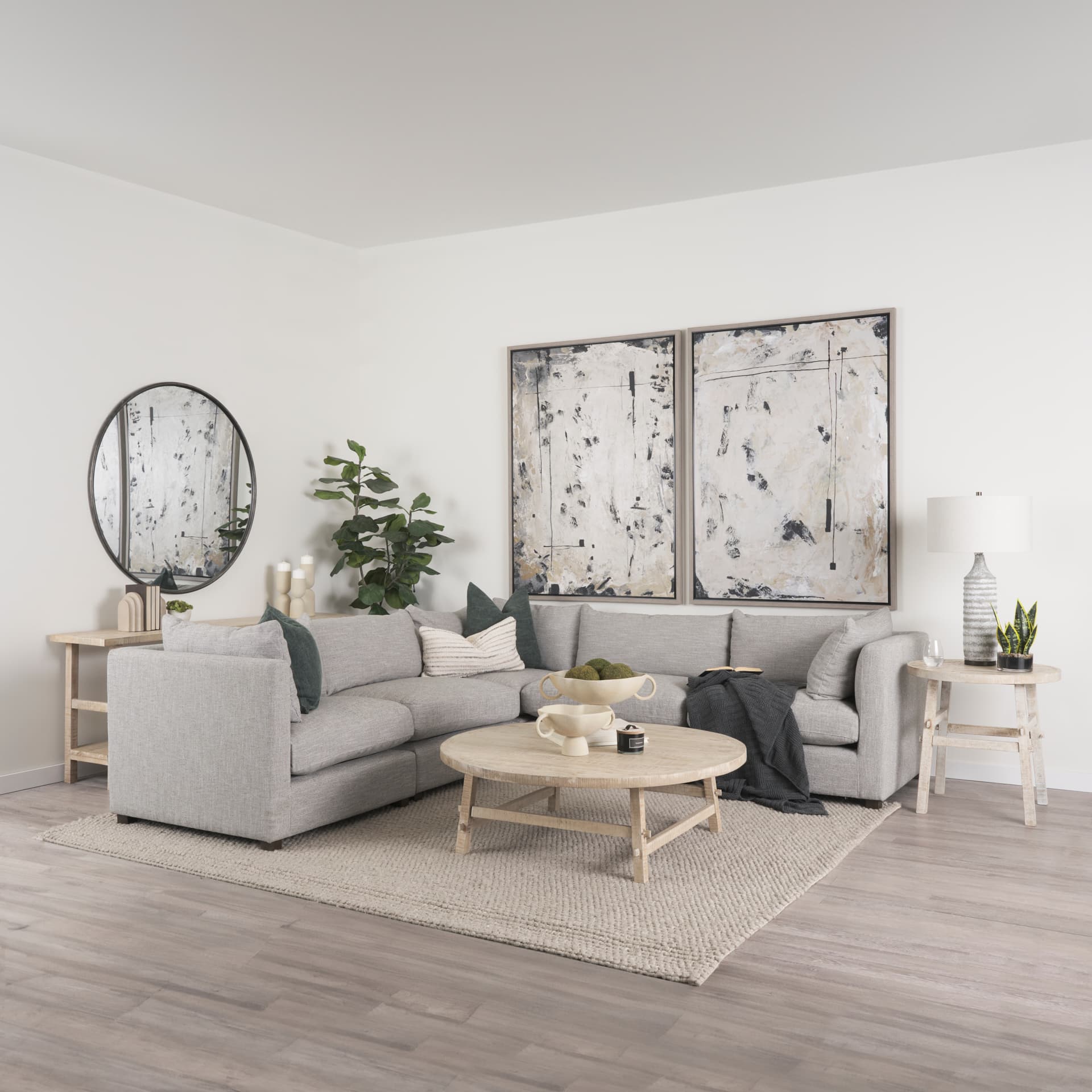 Halston Corner Light Grey Performance Fabric — in a styled room
