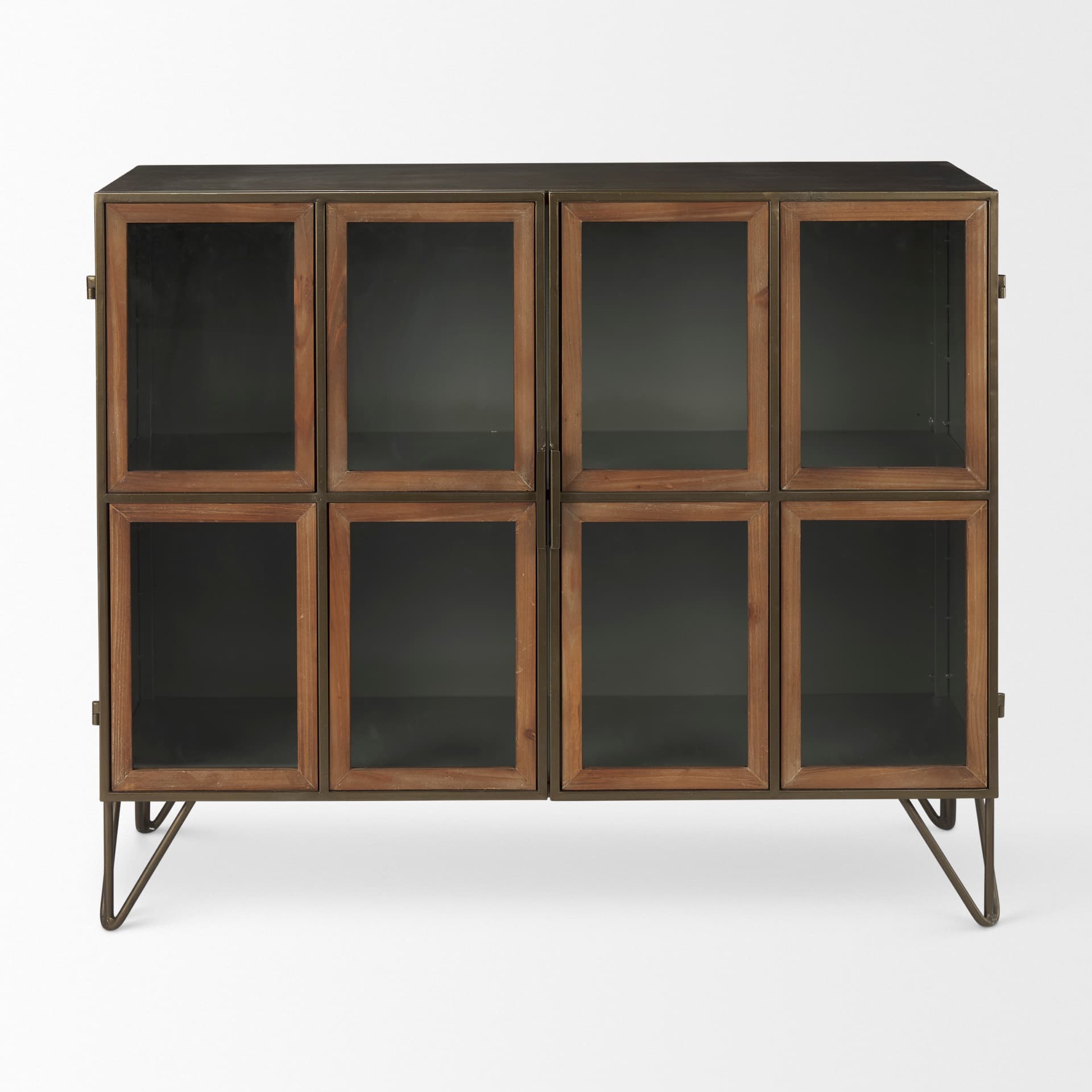 Pandora Dark Brass Metal W/Red Wood 2 Door Accent Cabinet — product photograph