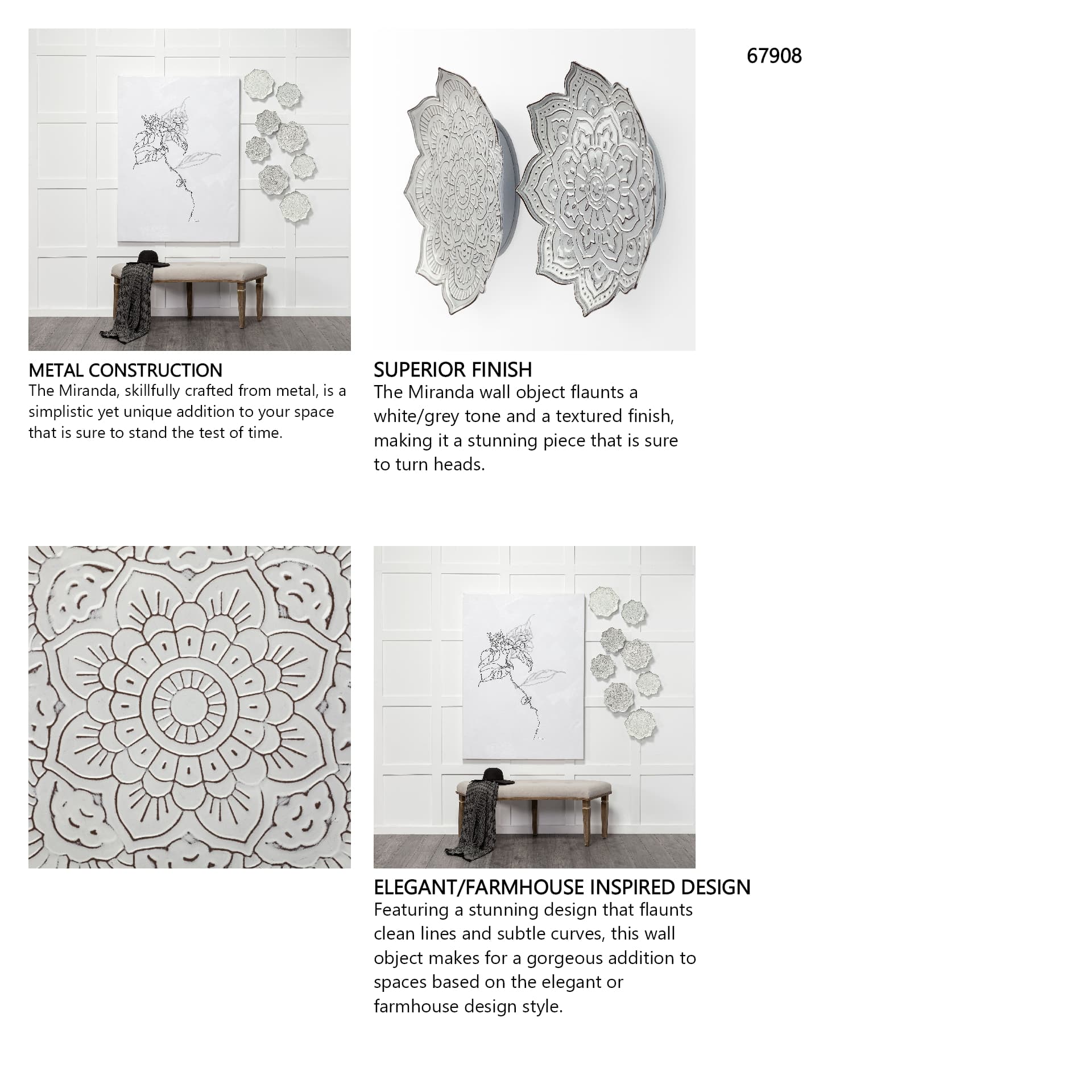 Miranda Set of 2 Stamped Metal Lotus Flower Wall Decor — in a styled room