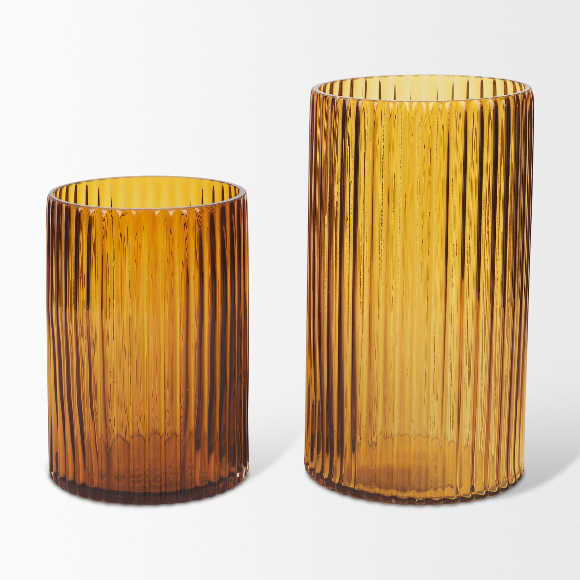 Dawn 11.4" Ribbed Amber Glass Vase — product photograph