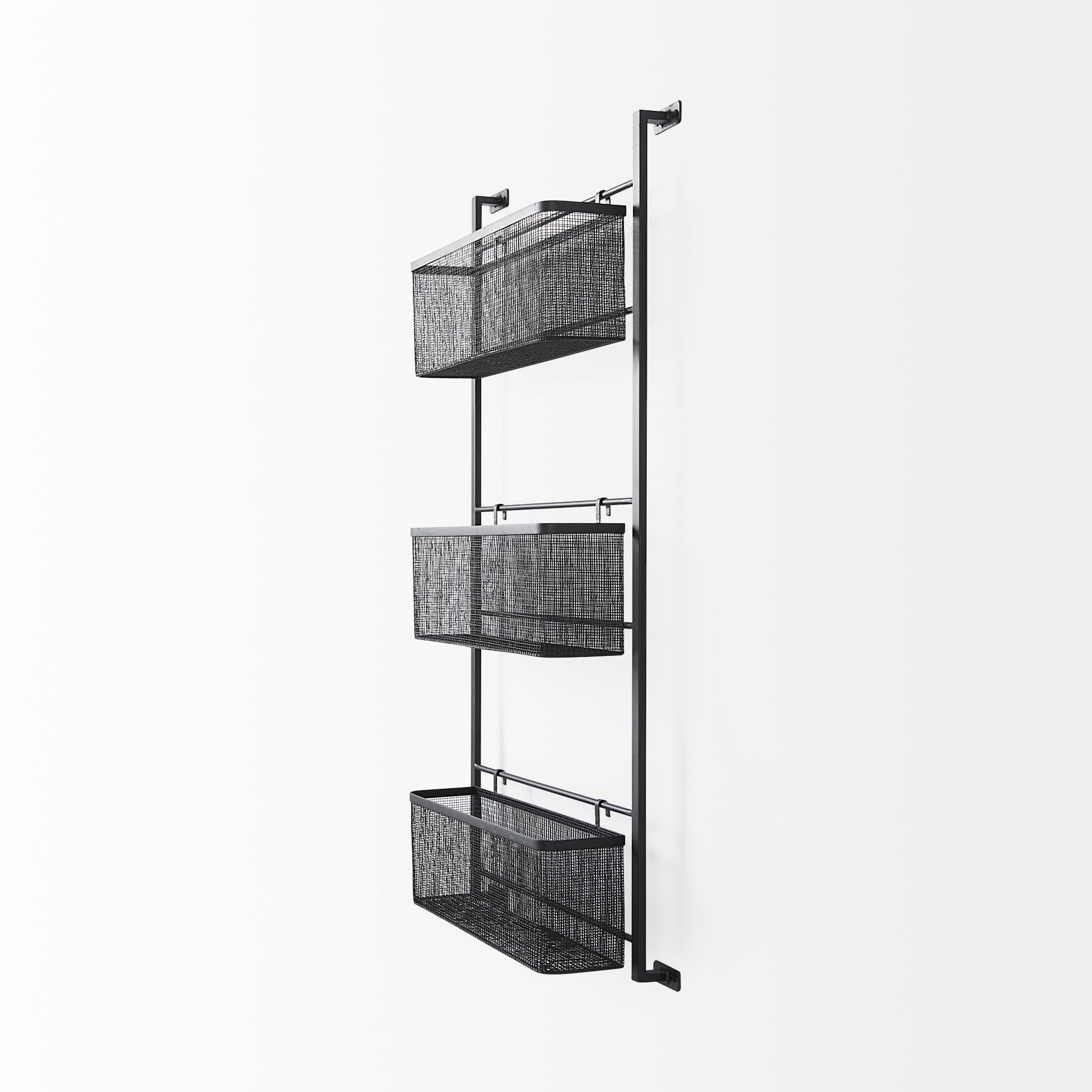 Macrinus 23.4L x 5.5W x 38.6H Black Metal W/Mesh Wall Mounted Shelf — product photograph