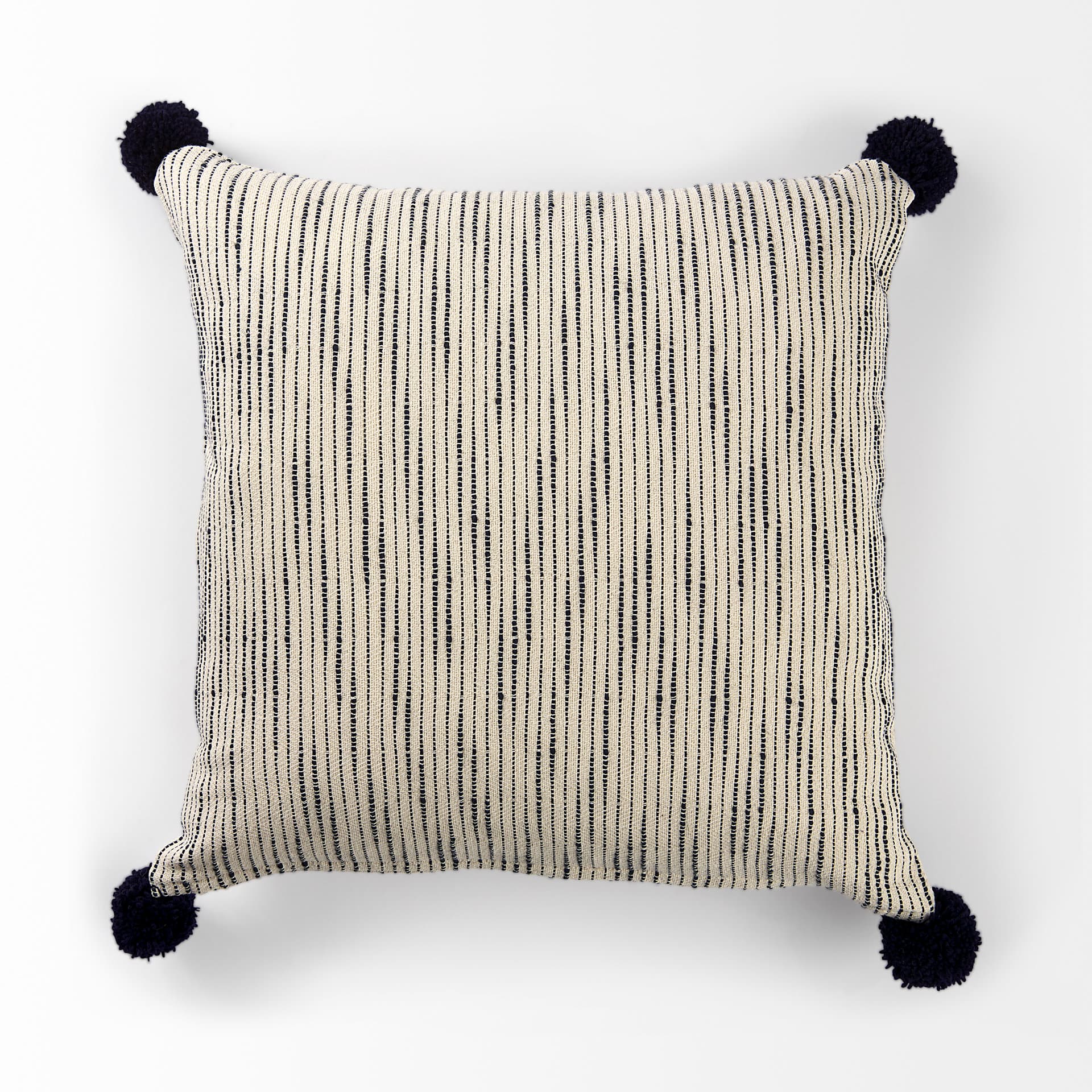 Krystal 20x20 Cream/Blue Pom Pom Pillow Cover — product photograph