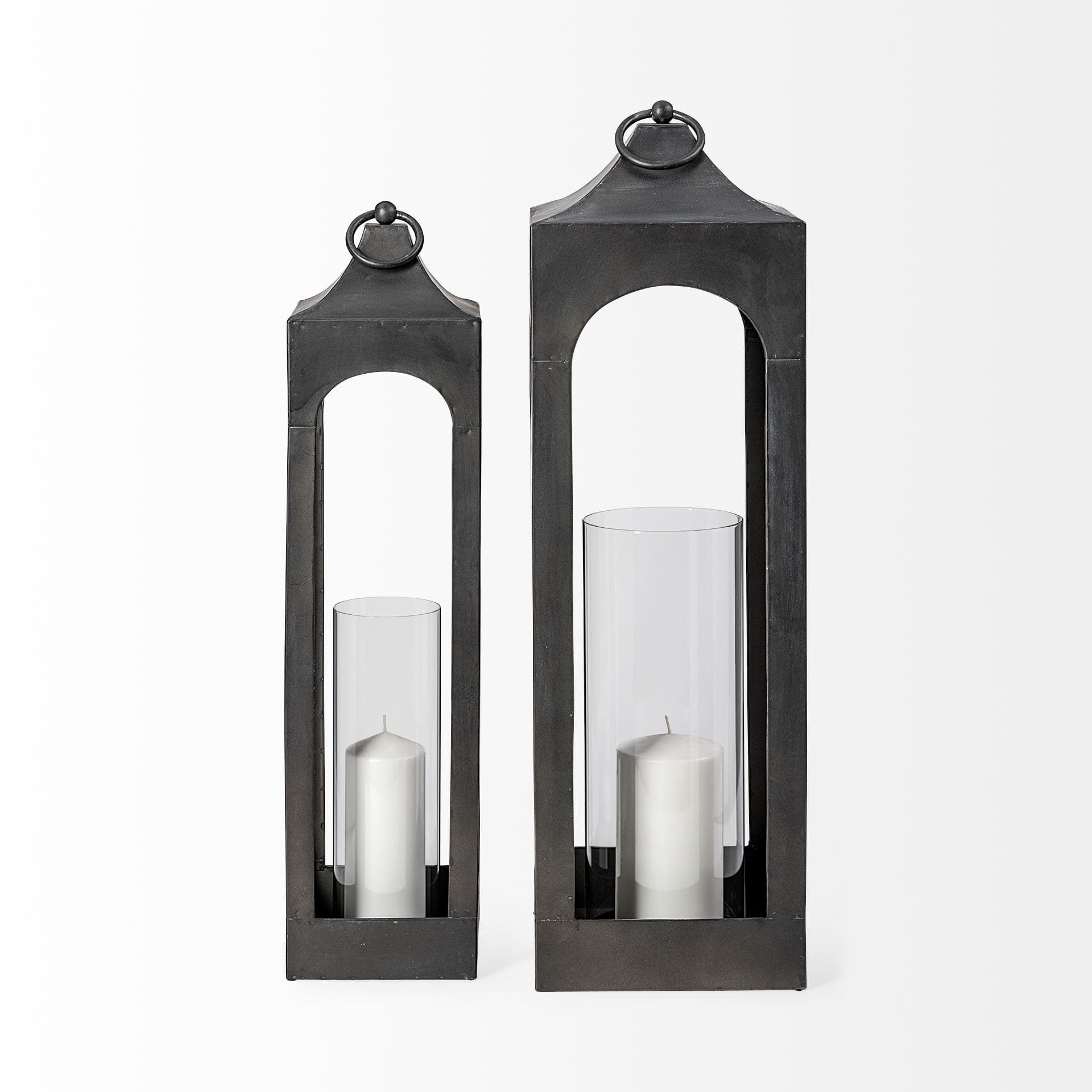 Ina Tall Charcoal Metal Candle Holder Lantern — product photograph