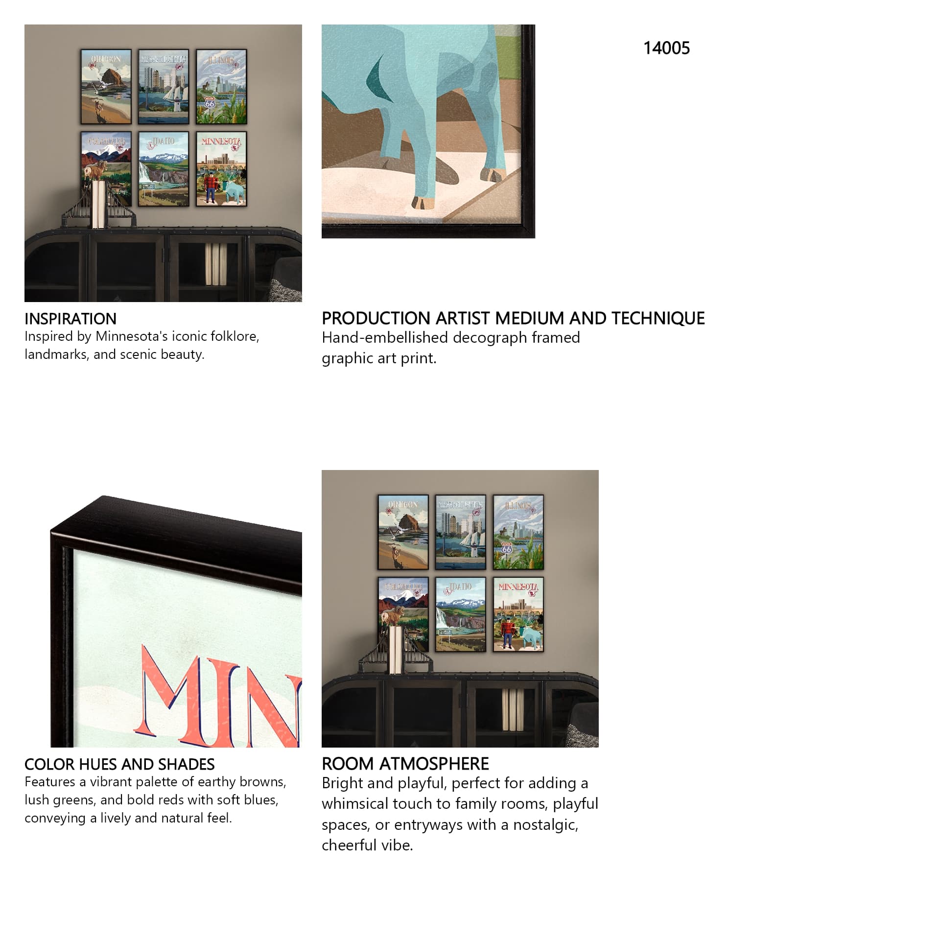 Minnesota Go USA (SM) by Mercana Studio a Hand Embellished Decograph Framed Art Print — in a styled room