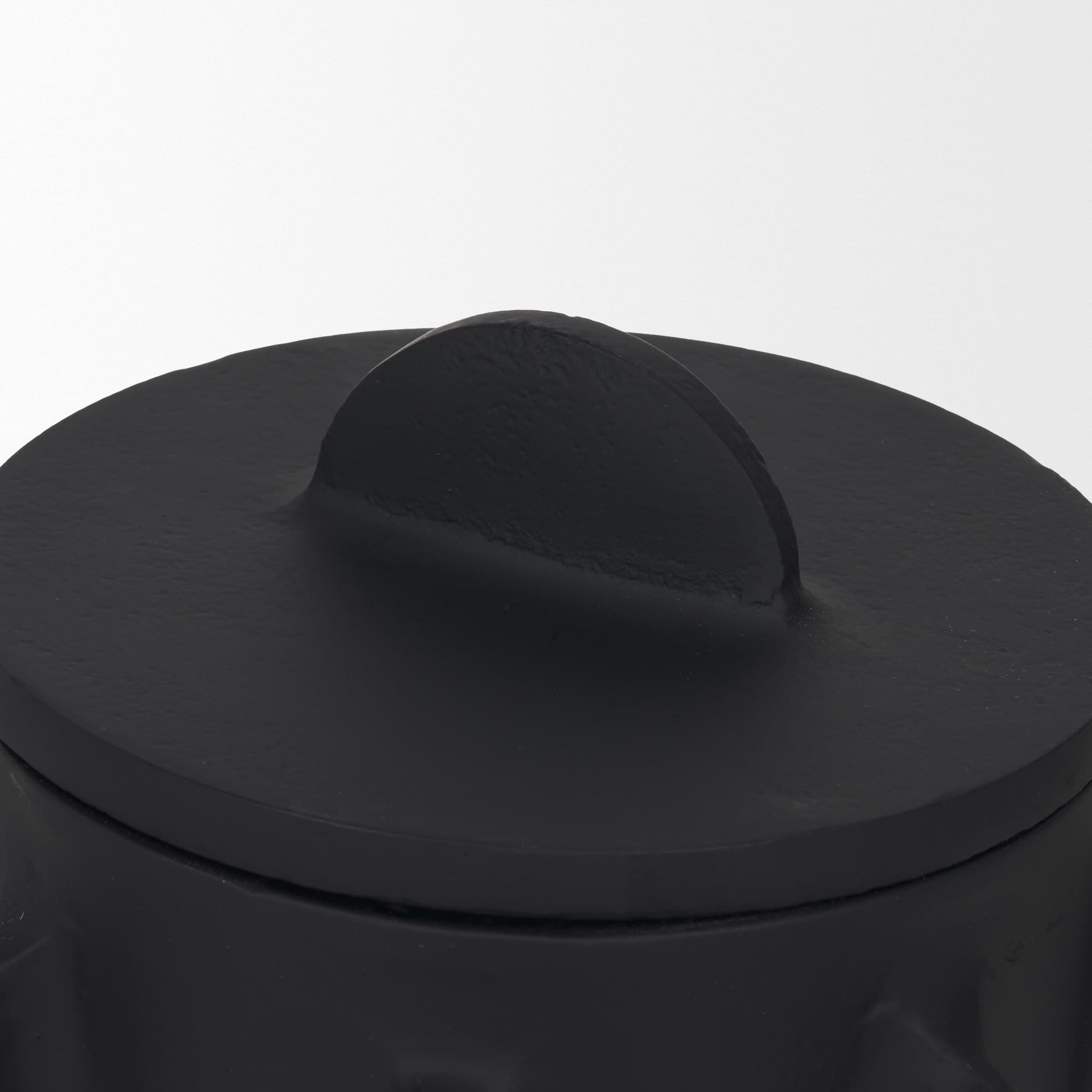 Deacon Small Matte Black Metal Canister with Sculptural Handles — product photograph