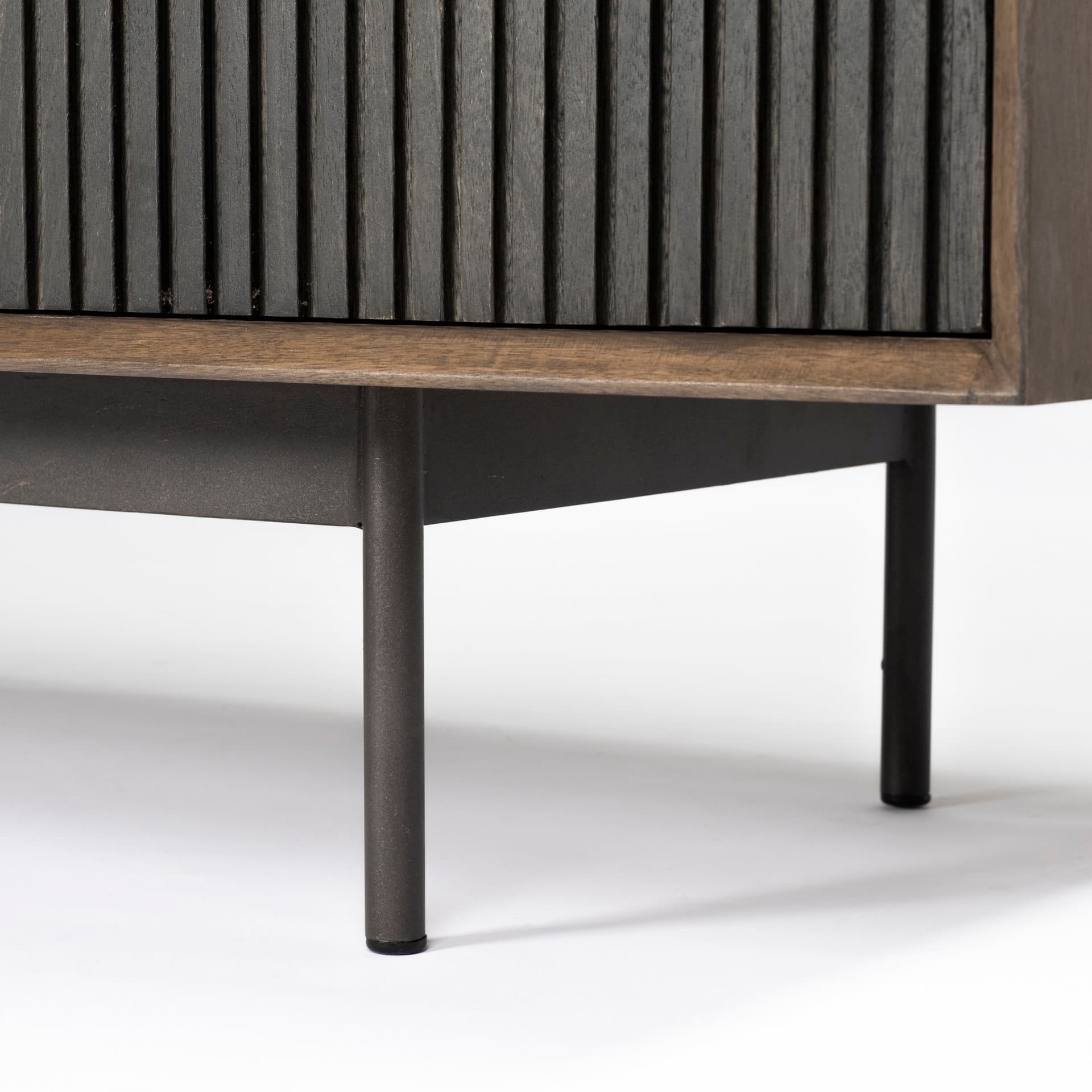 Grace I Two-Toned Brown Solid Wood TV Stand Media Console with Slated Doors, TV up to 82" — product photograph