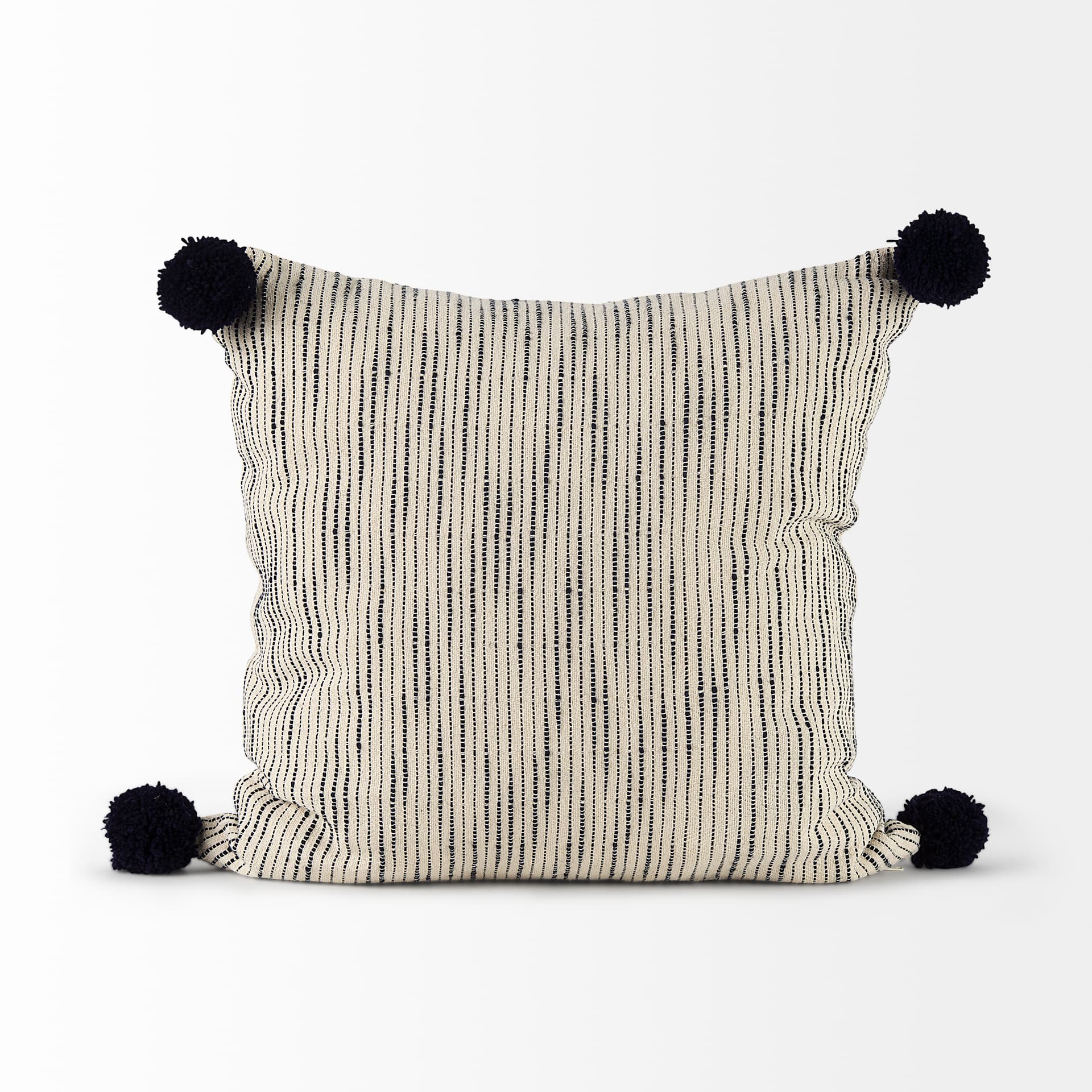 Krystal 18x18 Cream/Black Pom Pom Pillow Cover w/Non-Allergen Filler — product photograph