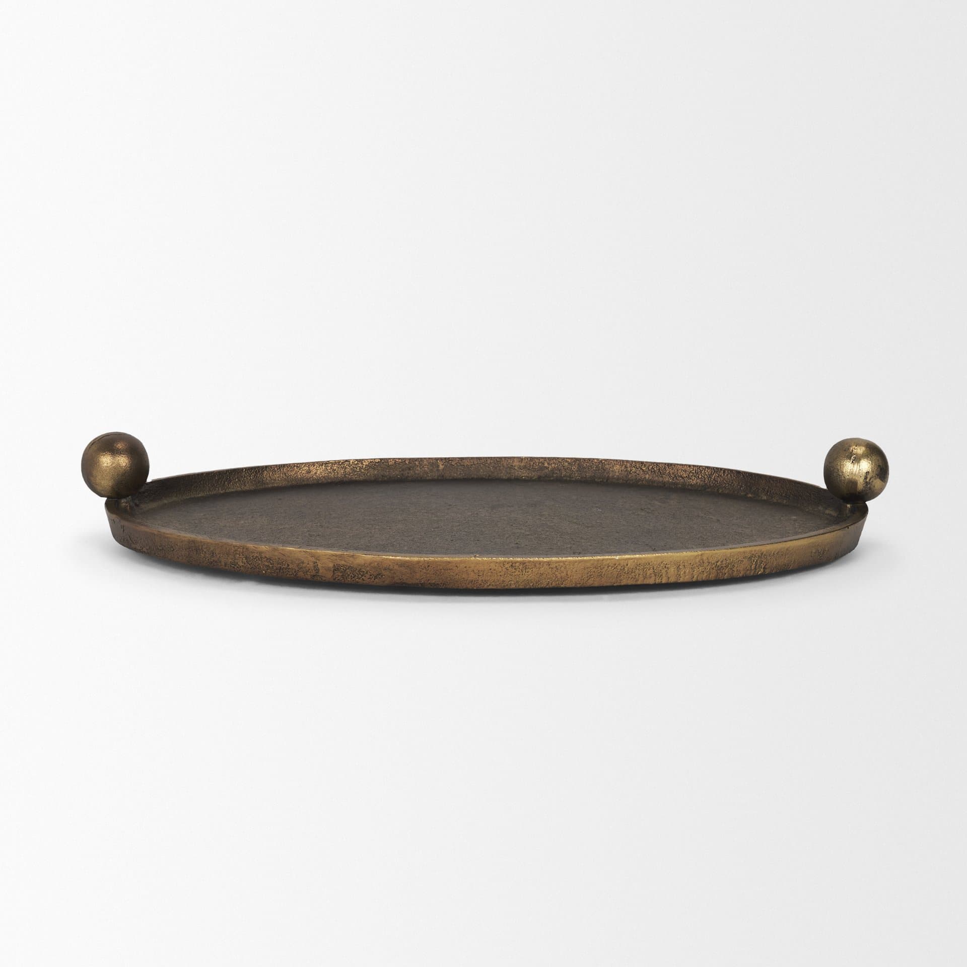Jianna Large Oval Textured Antiqued Gold Metal Tray with Handles — product photograph