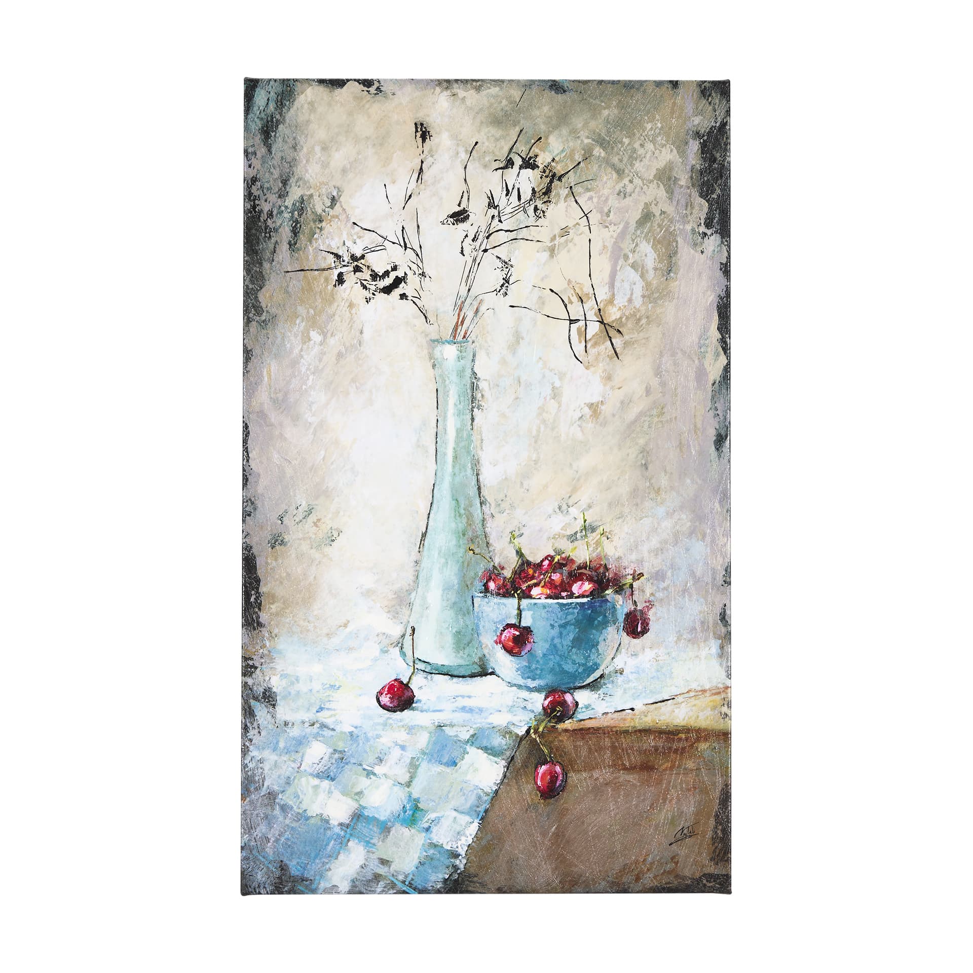 Still Life with Cherries by Mercana Studio a Hand Embellished Textured Canvas — product photograph
