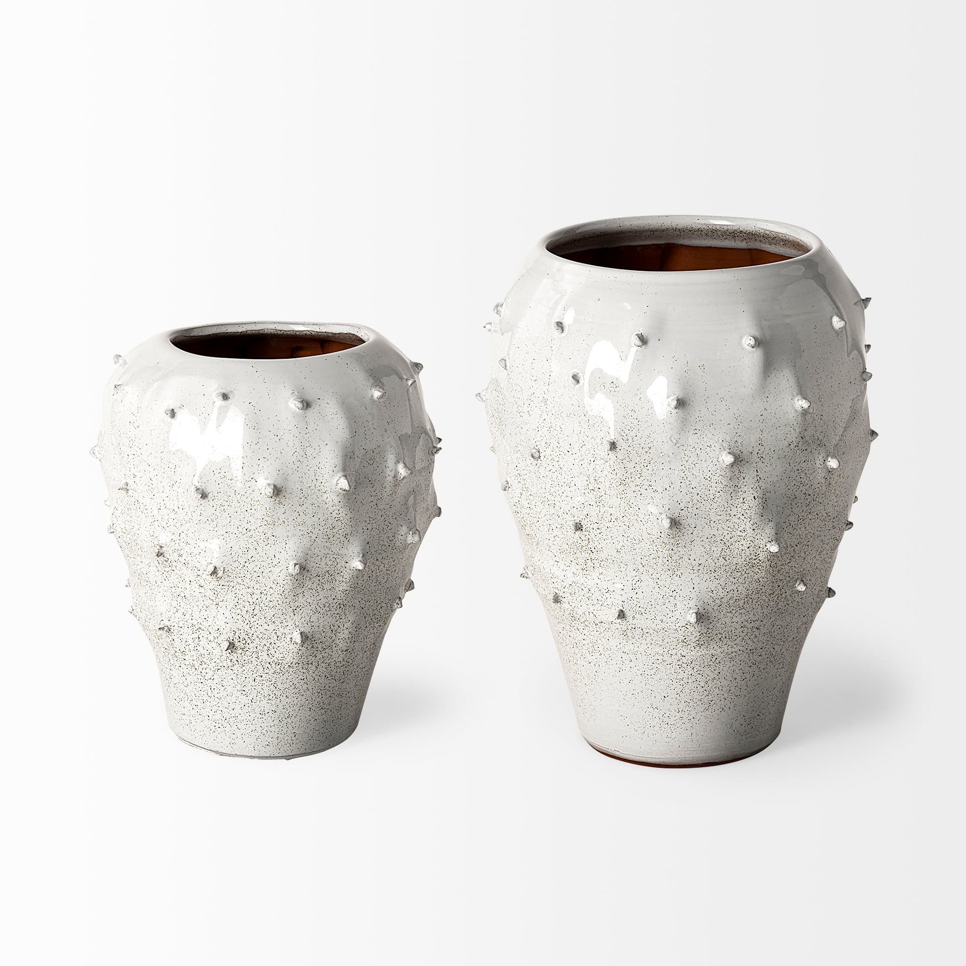 Julian Large Glossy White Ceramic Spoked Vase — product photograph