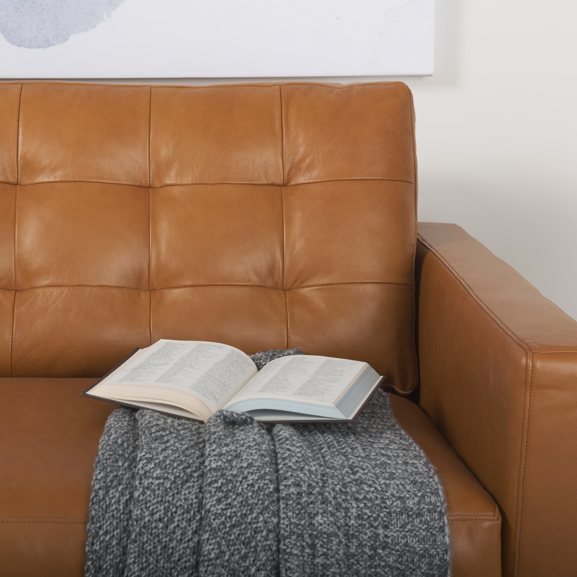 Olaf 88.2L x 37.8W x 35.0H Tan Leather Sofa — product photograph
