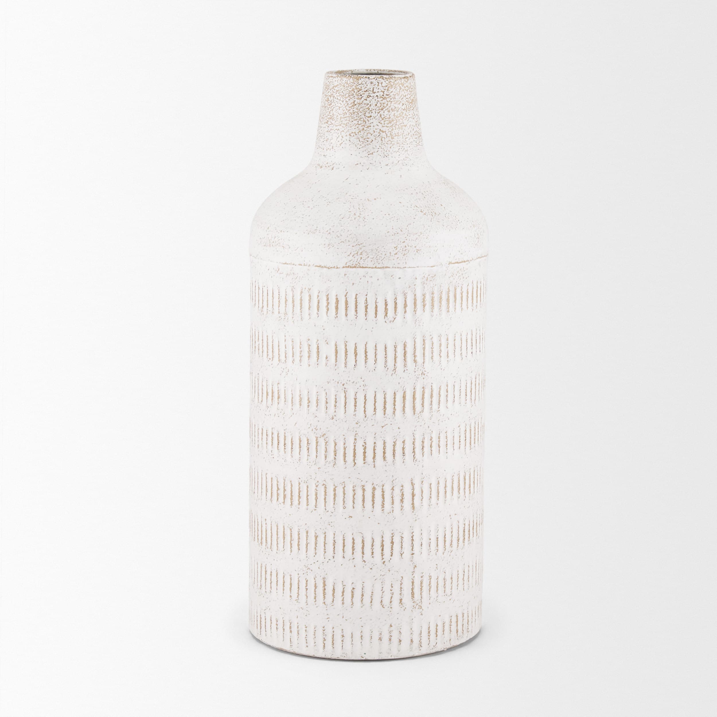 Tisha Large White W/ Terracotta Distressing Metal Vase — product photograph