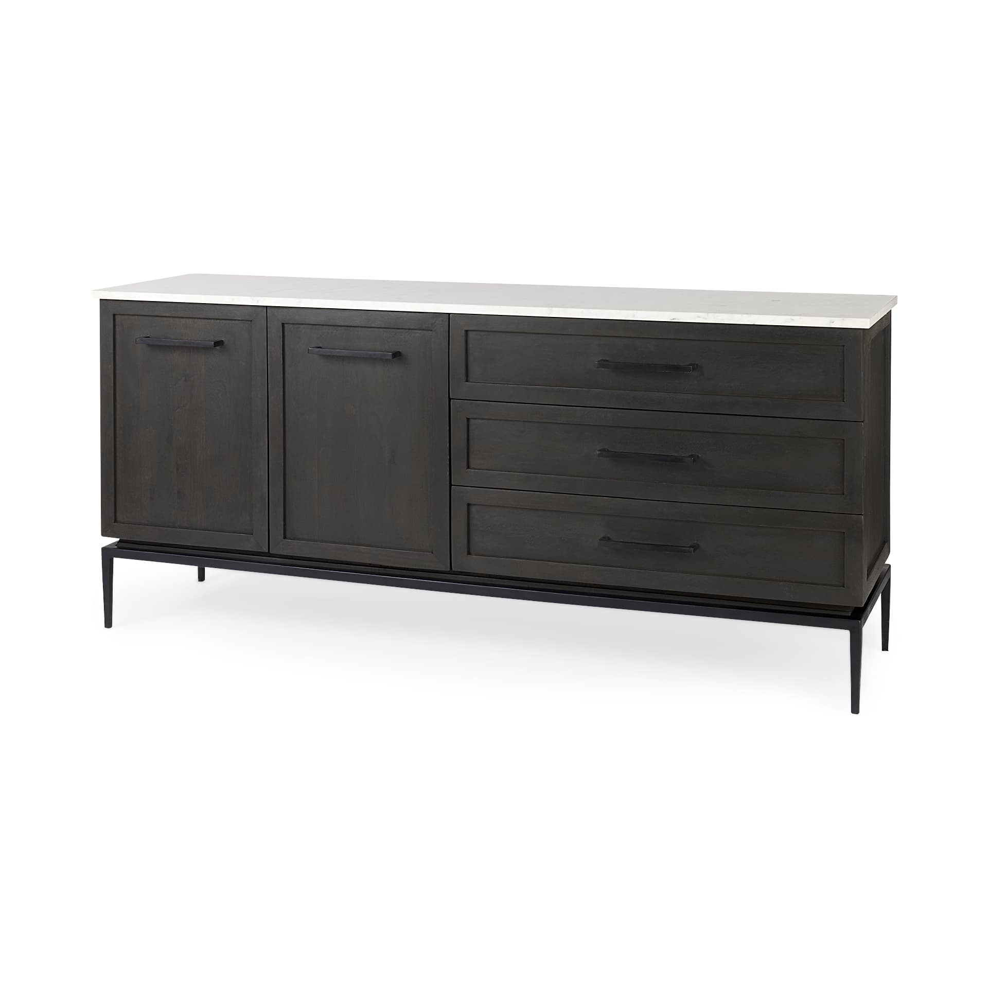 Divina Black-Brown Wood w/ White Marble Top and Black Metal Base Sideboard — product photograph