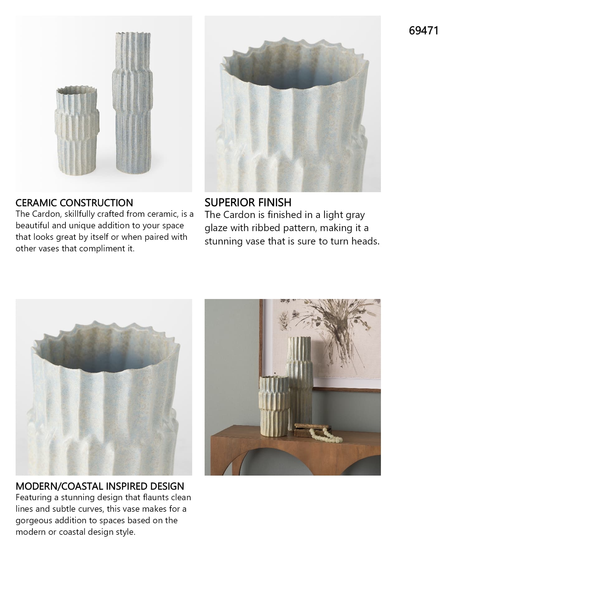 Cardon 14.4H Gray Ceramic Vase — in a styled room