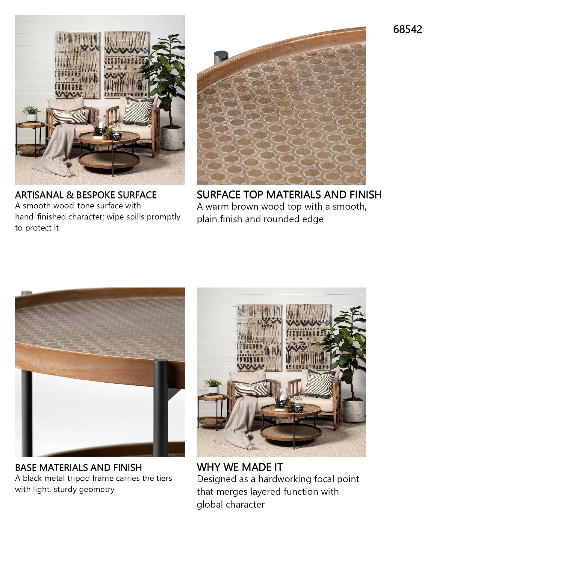 Kade 33" Round Brown Table Gray Metal Frame Two-Tier Coffee Table — in a styled room
