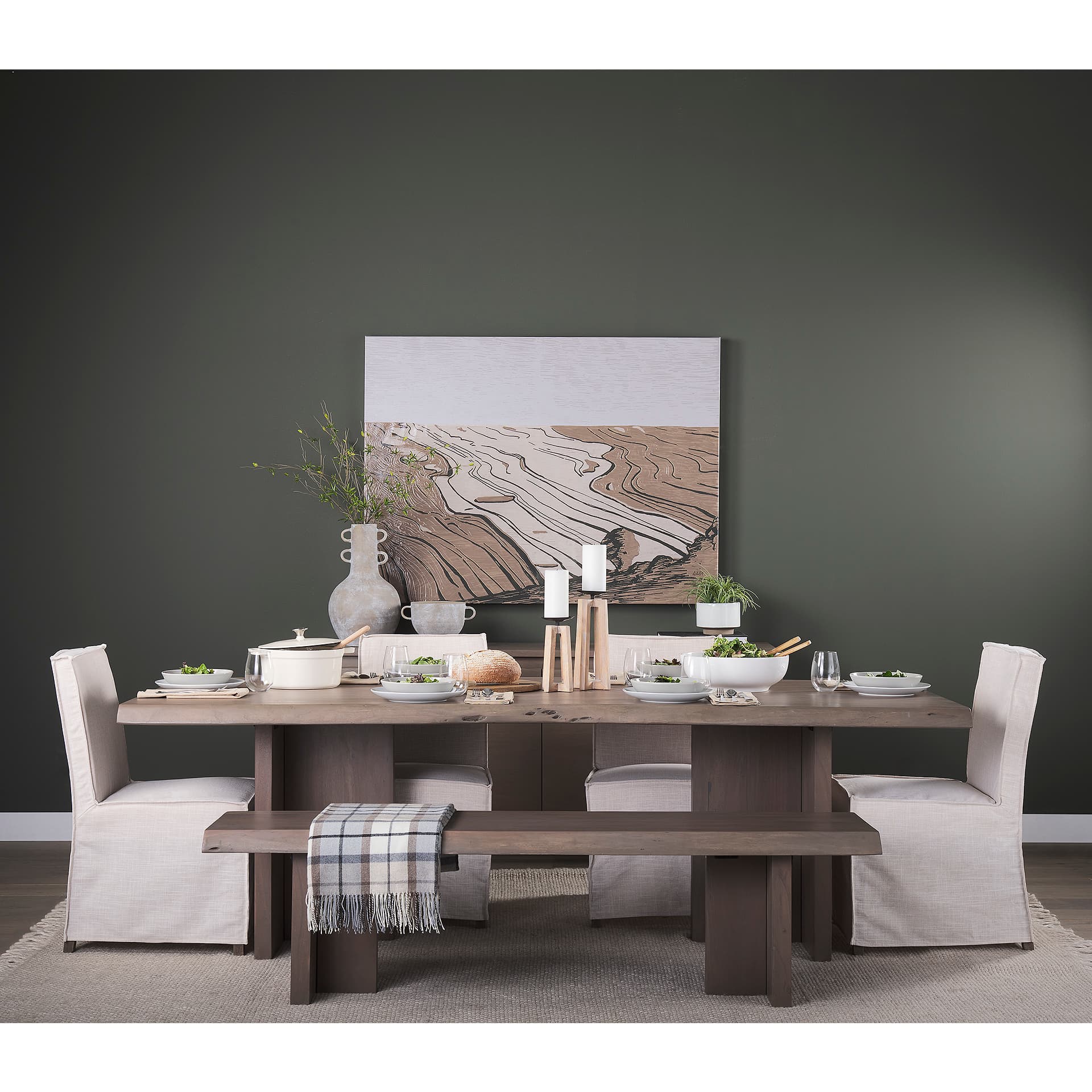 Elbert Solid Back Dining Side Chair | Cream Fabric w/ Brown Wood — product photograph