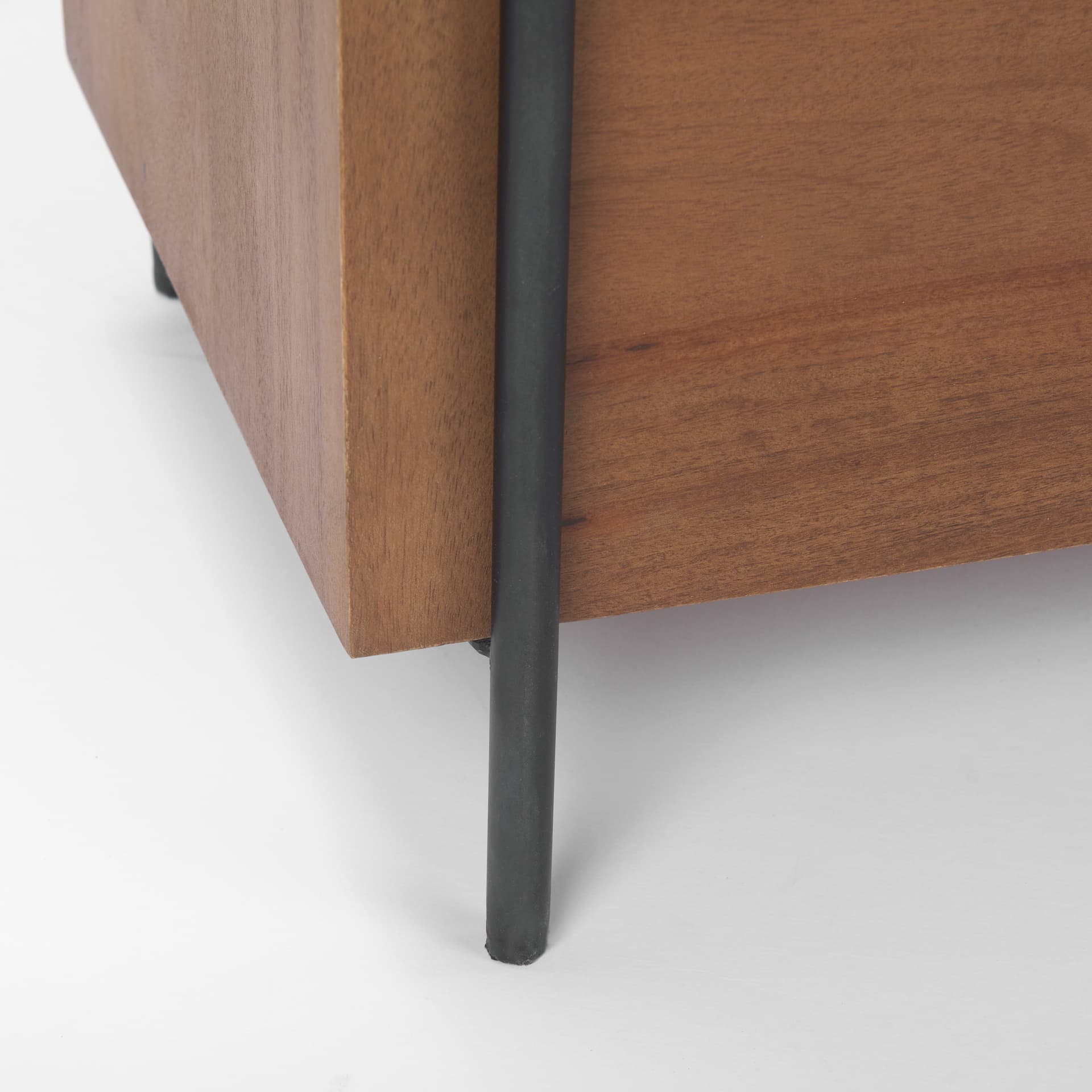 Maddox 40.0L x 18.5W x 32.75H Brown Solid Wood Black Metal 2 Door Accent Cabinet — product photograph