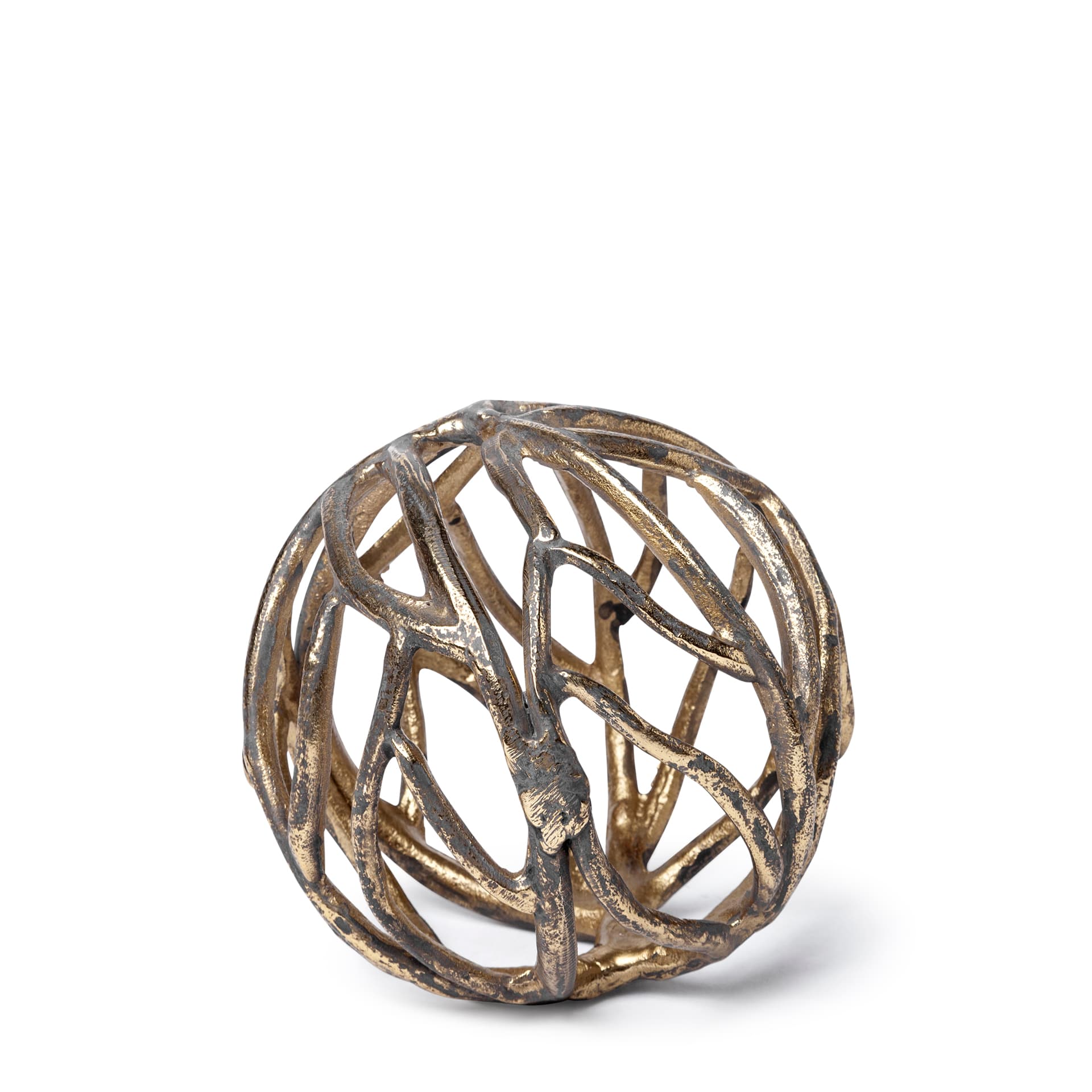 Sphaira Noir I Small 5L x 5W Gold Cast Aluminum Decorative Tree Branch Orb — product photograph