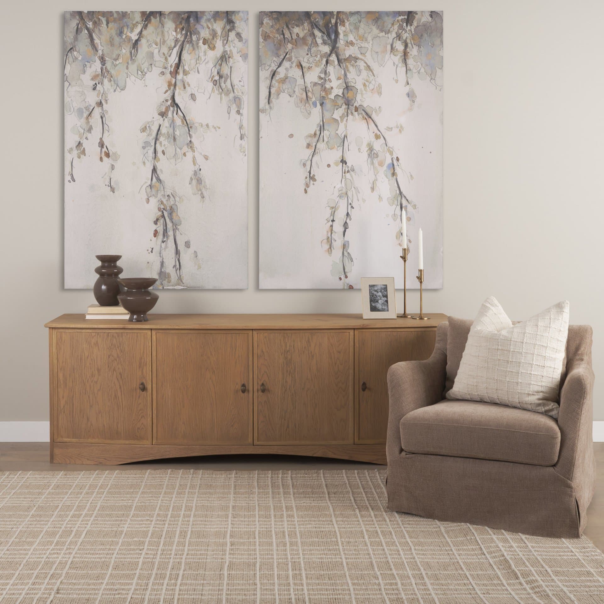 Ellington Slipcovered Slope Arm Swivel Accent Chair | Stonewashed Latte Fabric — in a styled room