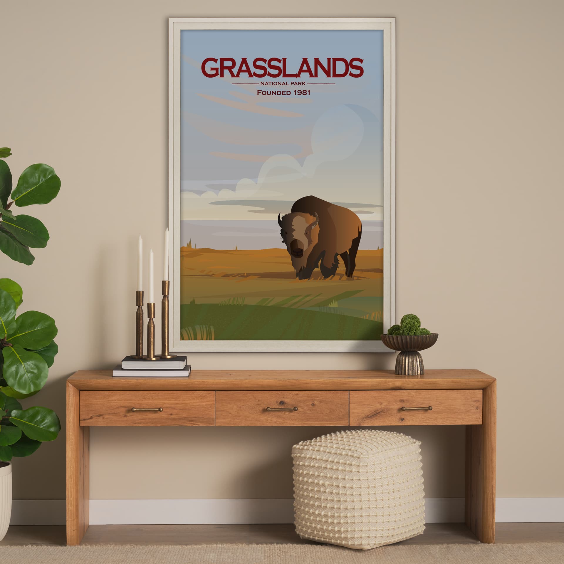 Grasslands GO (XL) by Mercana Studio a Hand Embellished Decograph Framed Art Print under Glass — in a styled room