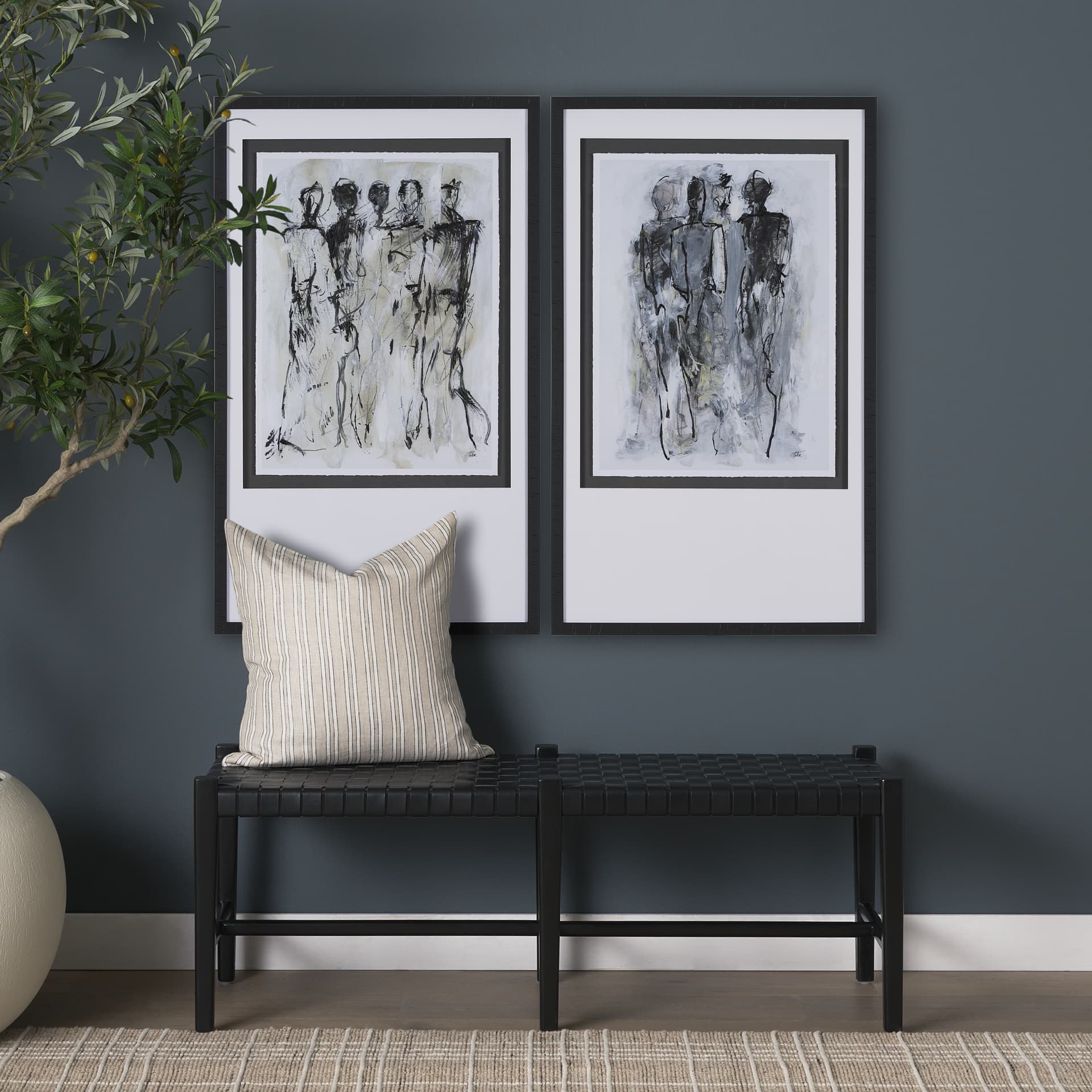 Gathering II by Mercana Studio a Hand Embellished Textured Framed Art Print Matted under Glass — in a styled room