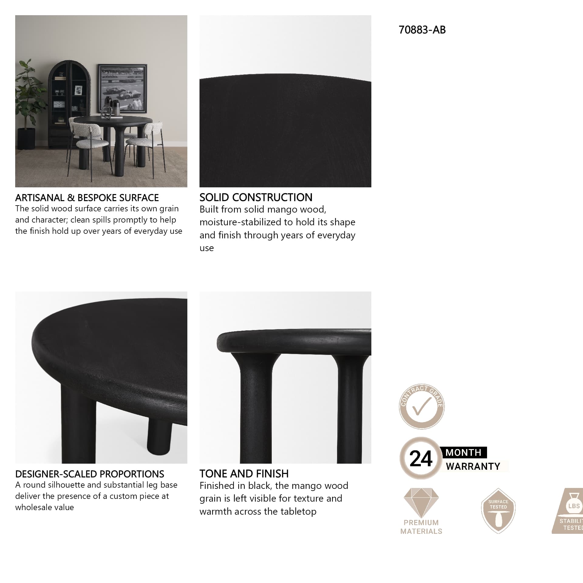 Soma 48" Round Dining Table | Modern | Black Wood | Seats 4 — product photograph