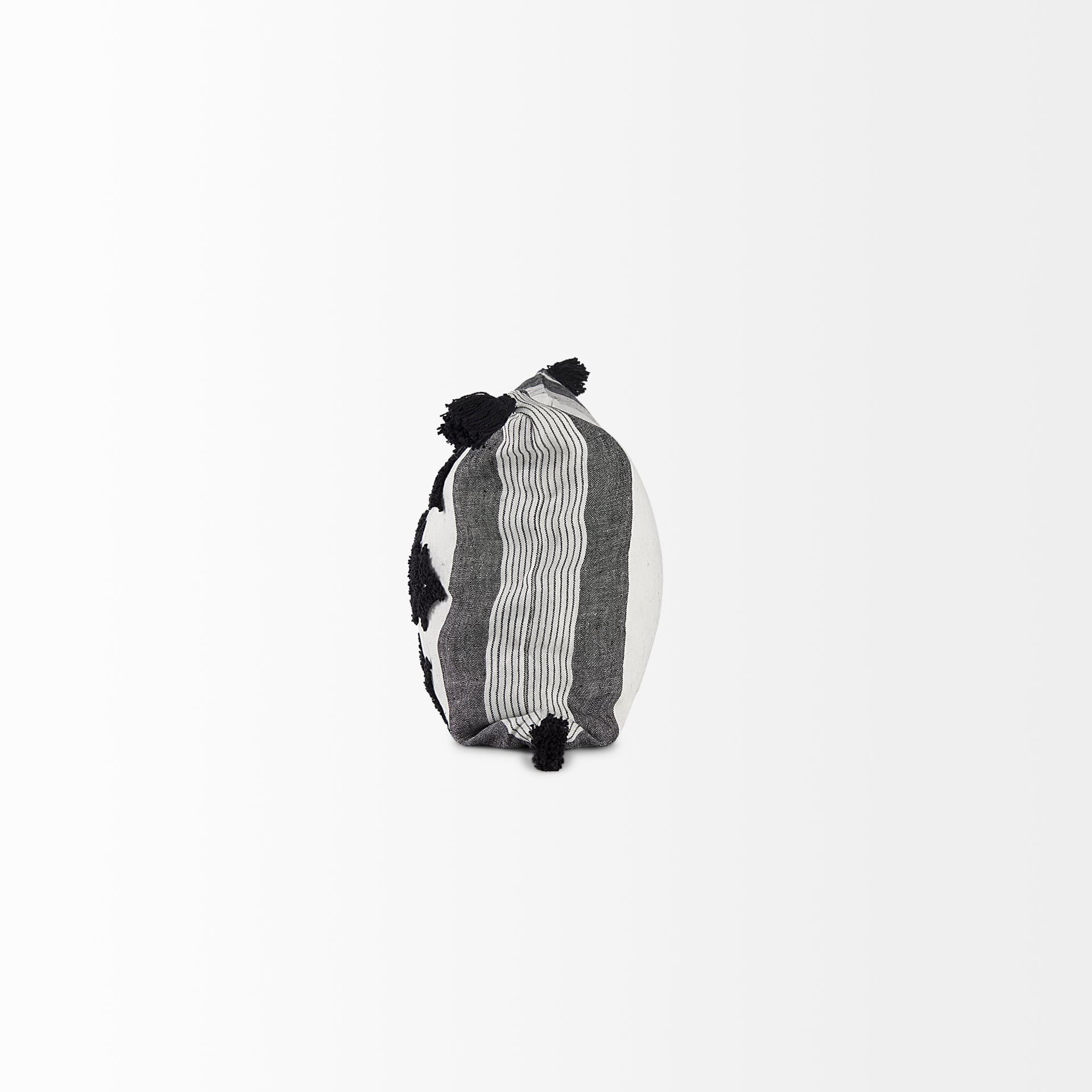 Kimia 14x26 White/Black Fabric Herringbone w/Fringed Pillow Cover — product photograph