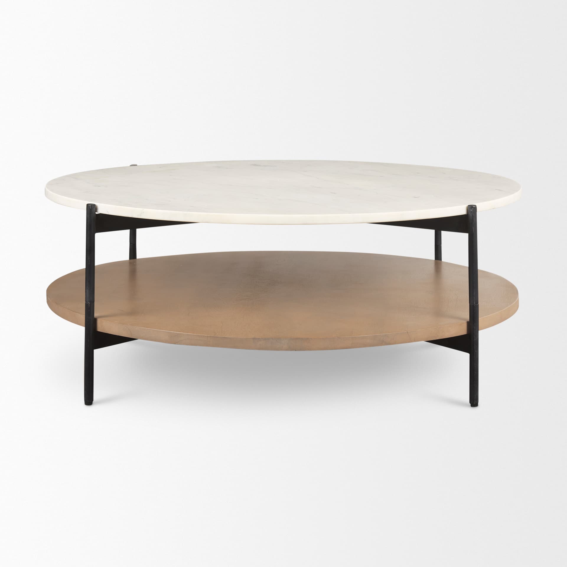 Larkin Marble Top w/ Brown Wood Shelf Round Coffee Table — product photograph