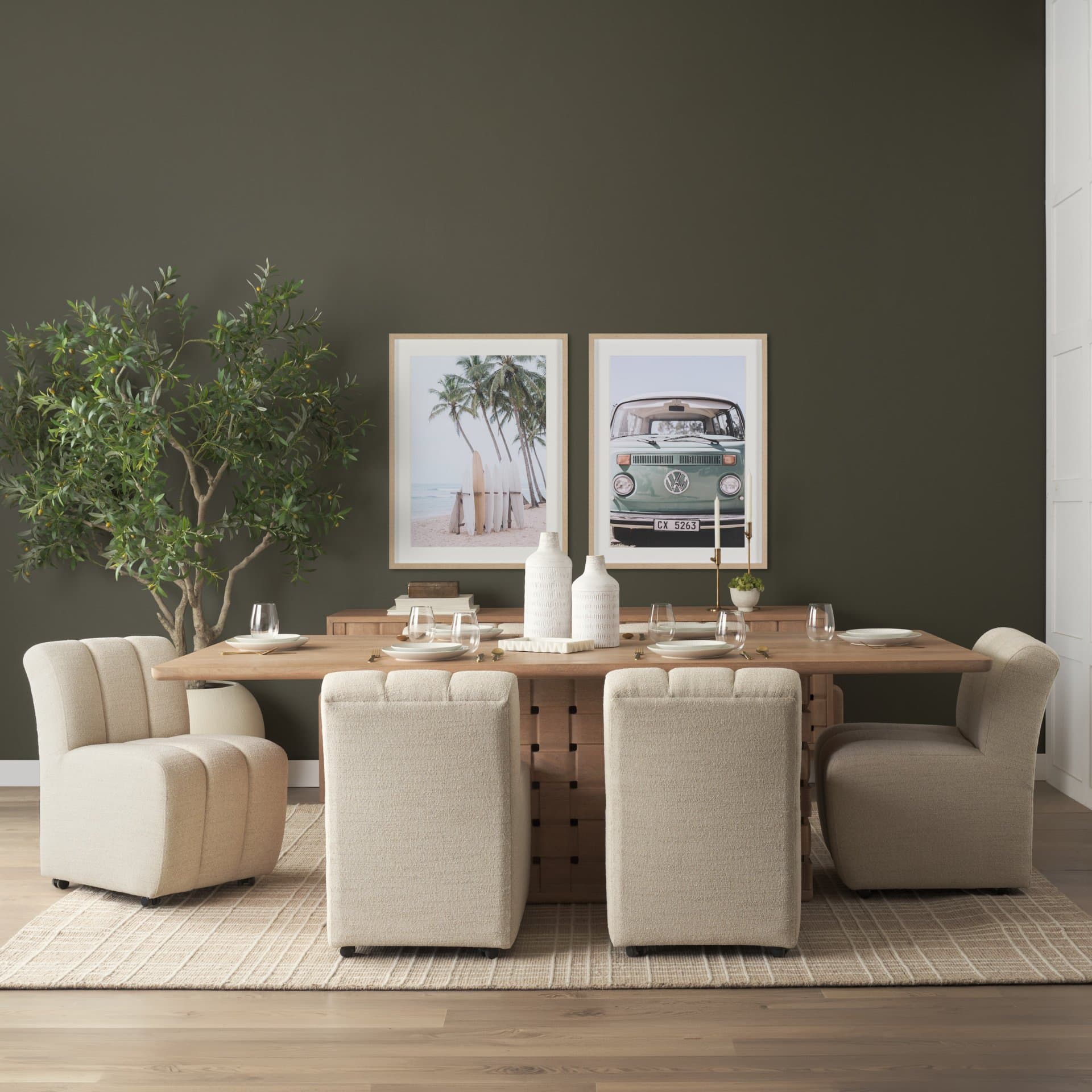 Classic Design In Soft Green Tones Shot By Clint Framed Photo Print Matted under Glass — in a styled room
